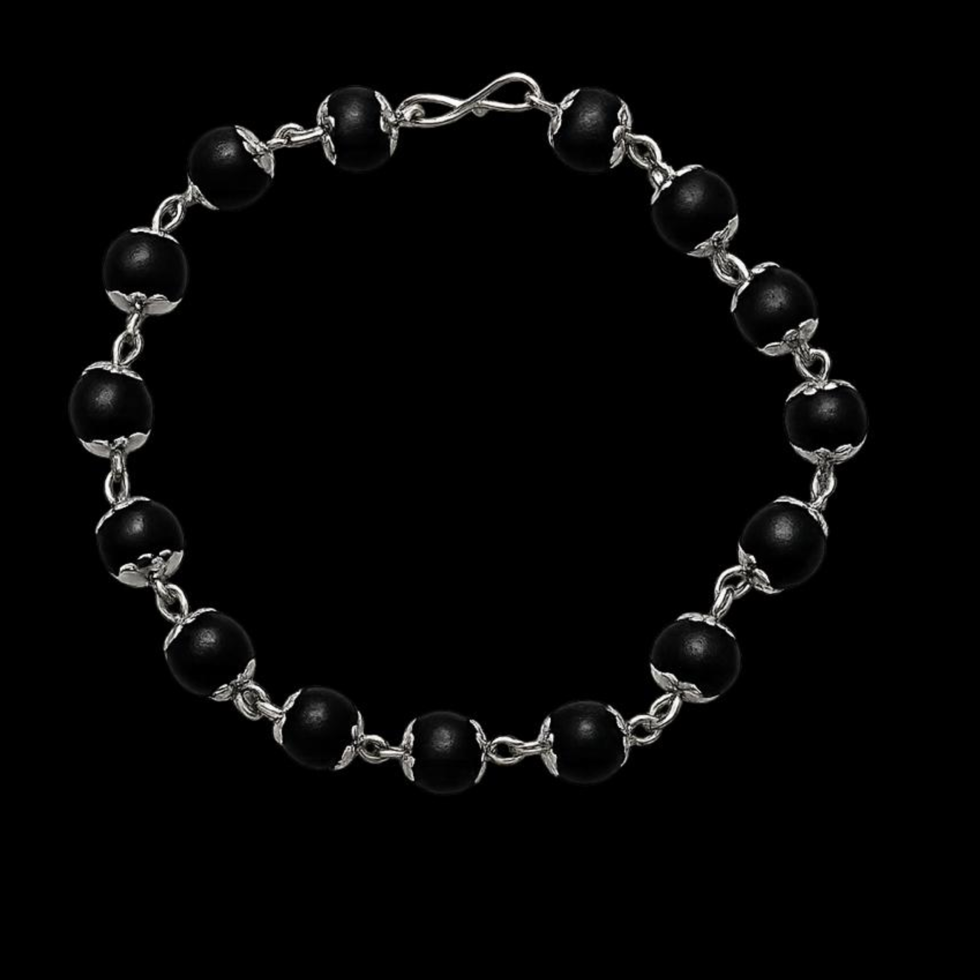 Divine Hindu Karungali Bracelet with Silver Plated Chain (Men, Women, Boys & Girls)