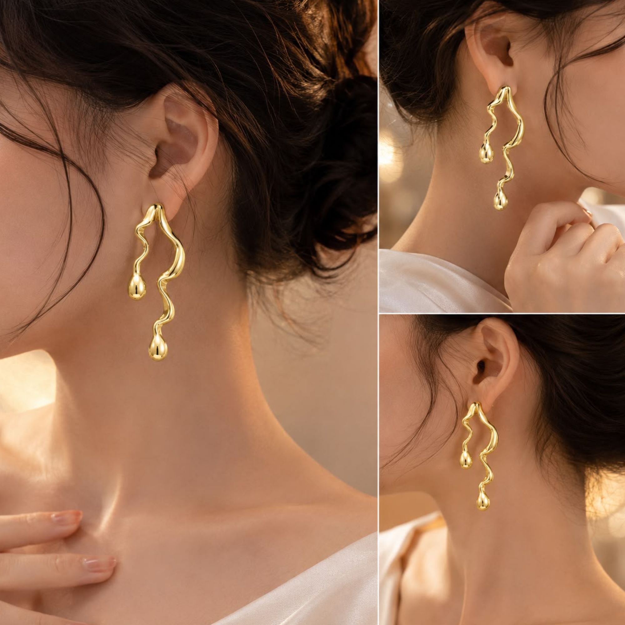 Ethnic & Western Wear Designer Glossy Gold-Plated Unique Wave Earrings - Image 4