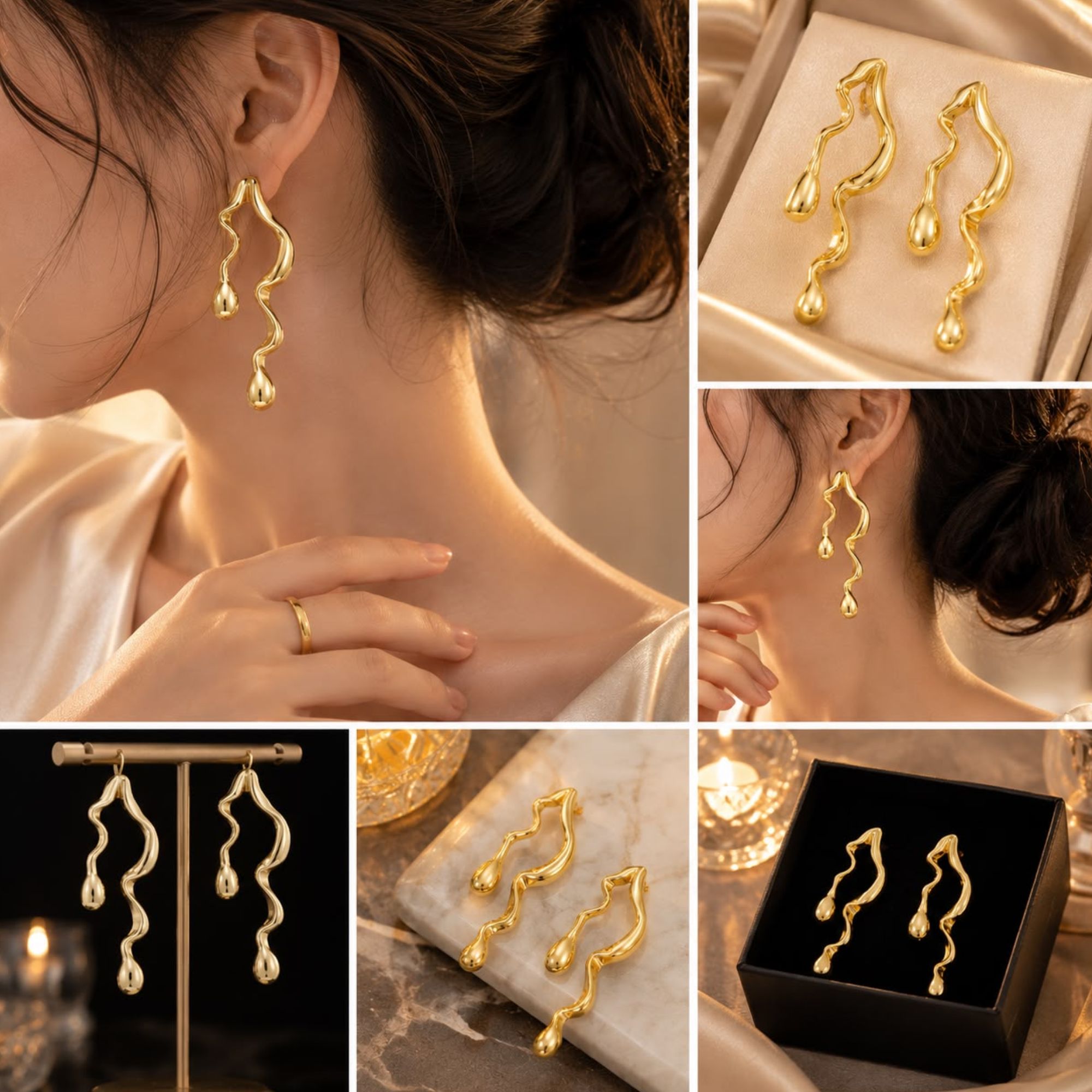 Ethnic & Western Wear Designer Glossy Gold-Plated Unique Wave Earrings - Image 2