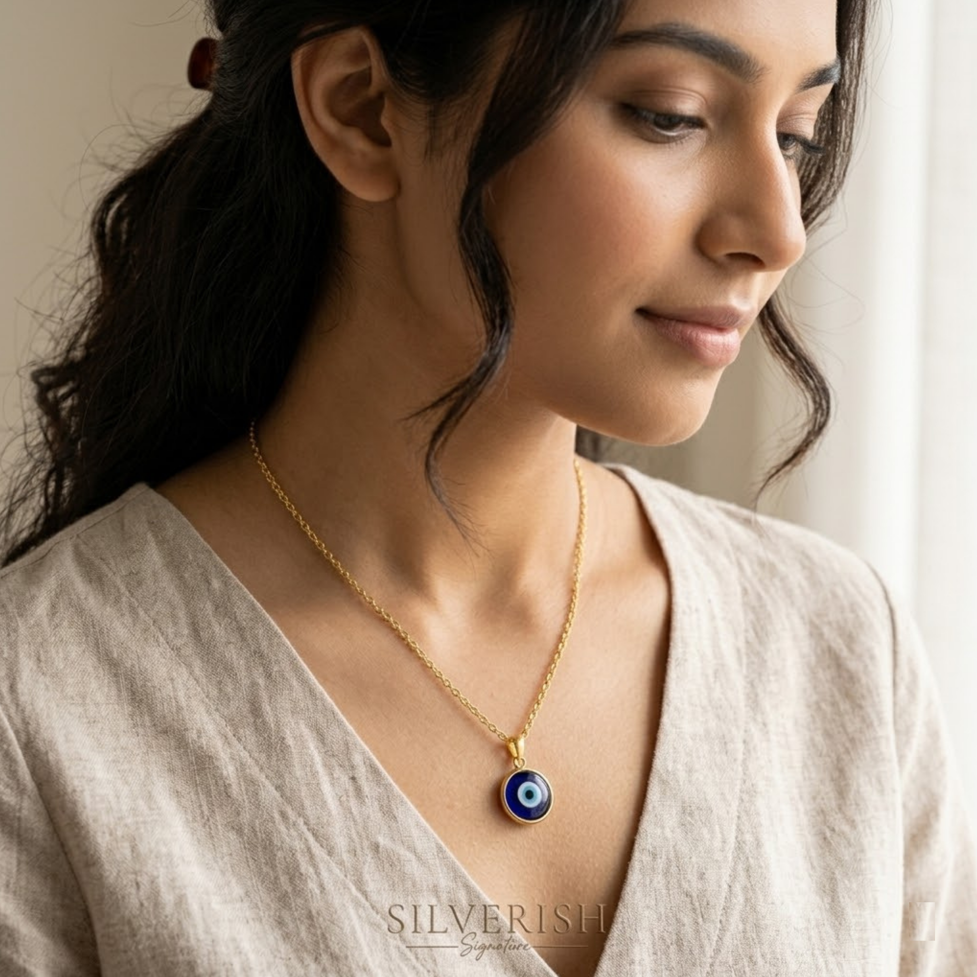 Evil Eye Gold Chain with Adjustable Hug Ring Combo - Image 3