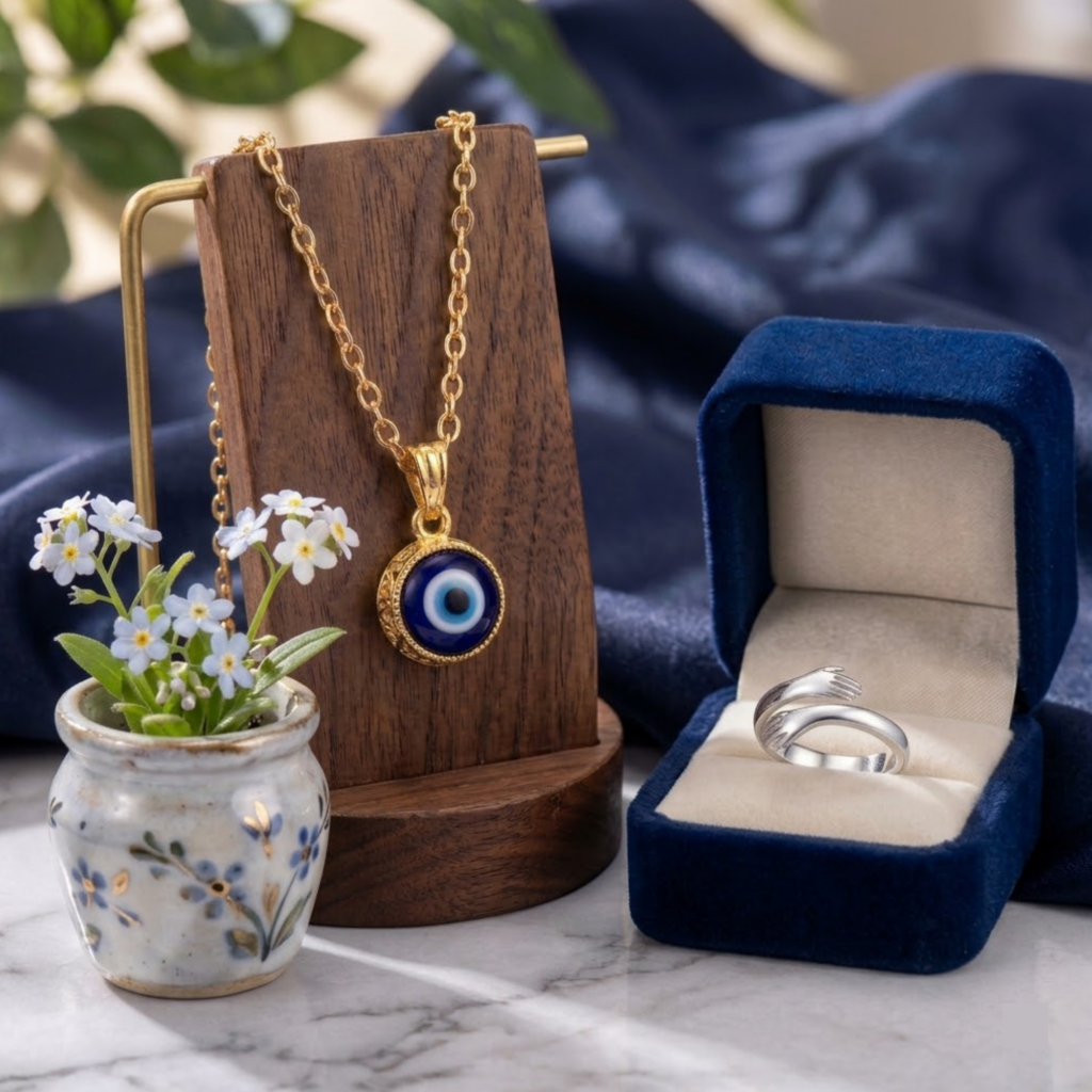 Evil Eye Gold Chain with Adjustable Hug Ring Combo