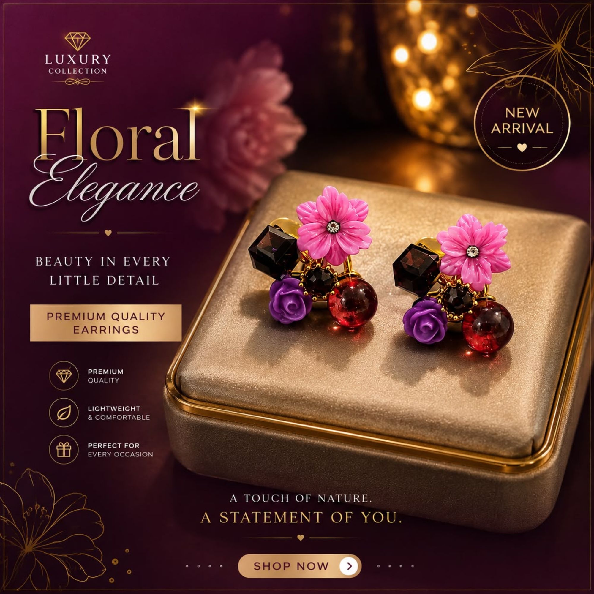 Floral Charm Stud Earrings For Women & Girl - Image 2