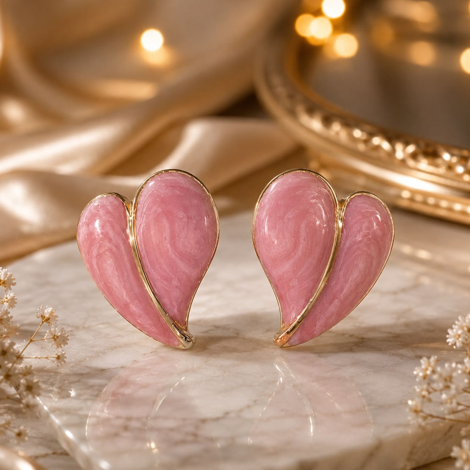 Gold-Plated Heart-Shaped Enamel Studs