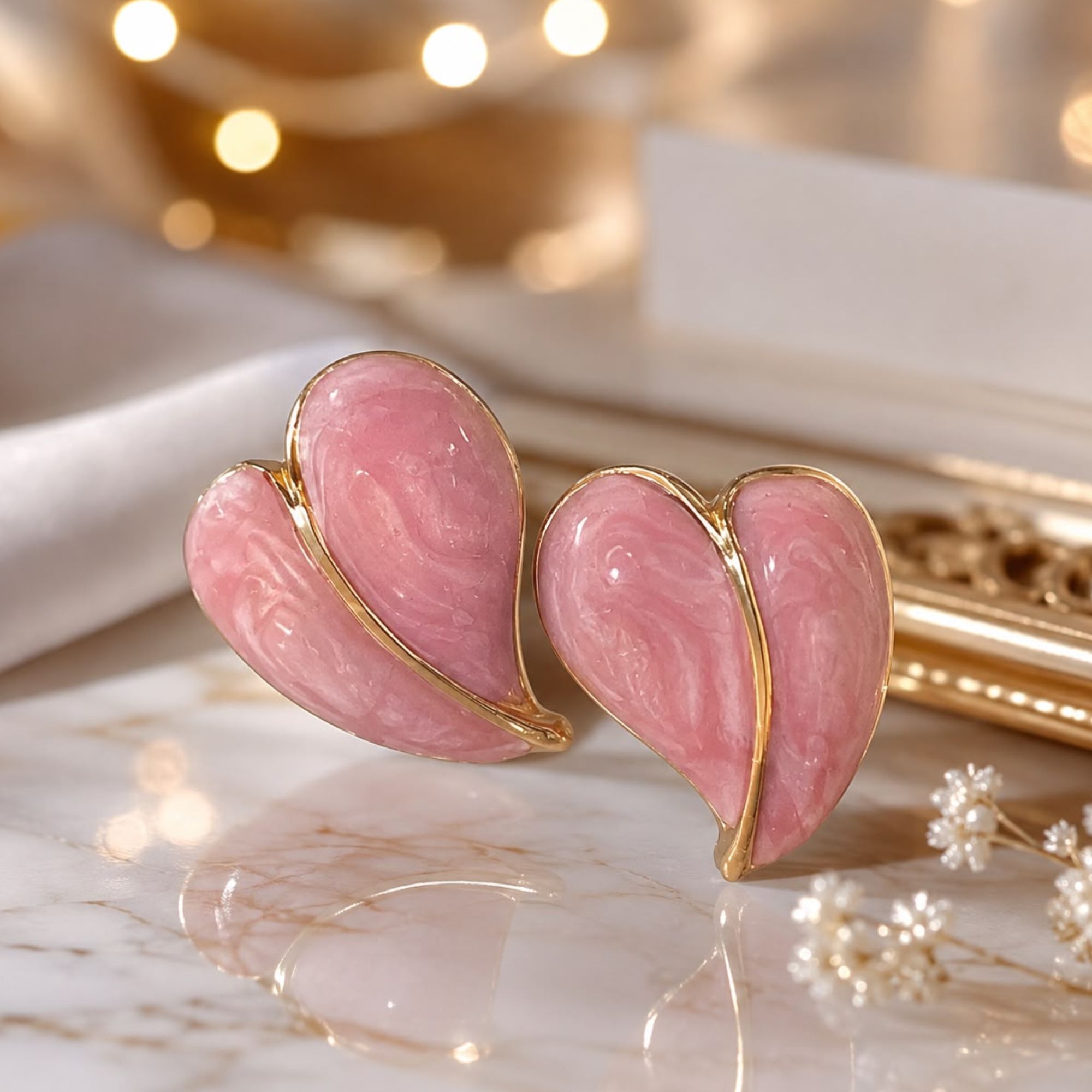 Gold-Plated Heart-Shaped Enamel Studs Earring for Women & Girls - Image 3