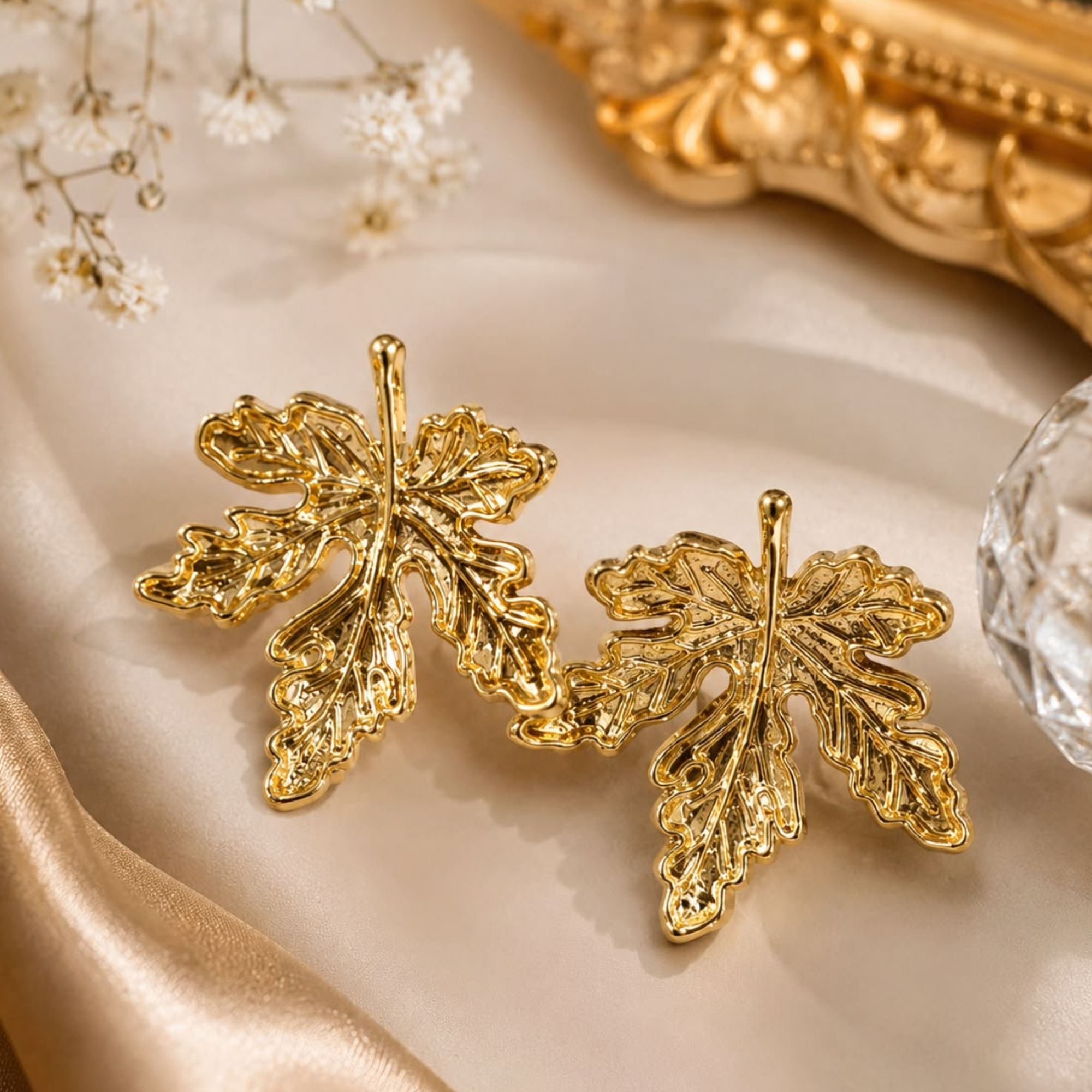 Gold-Plated Leaf Design Stud Earrings for Women and Girls