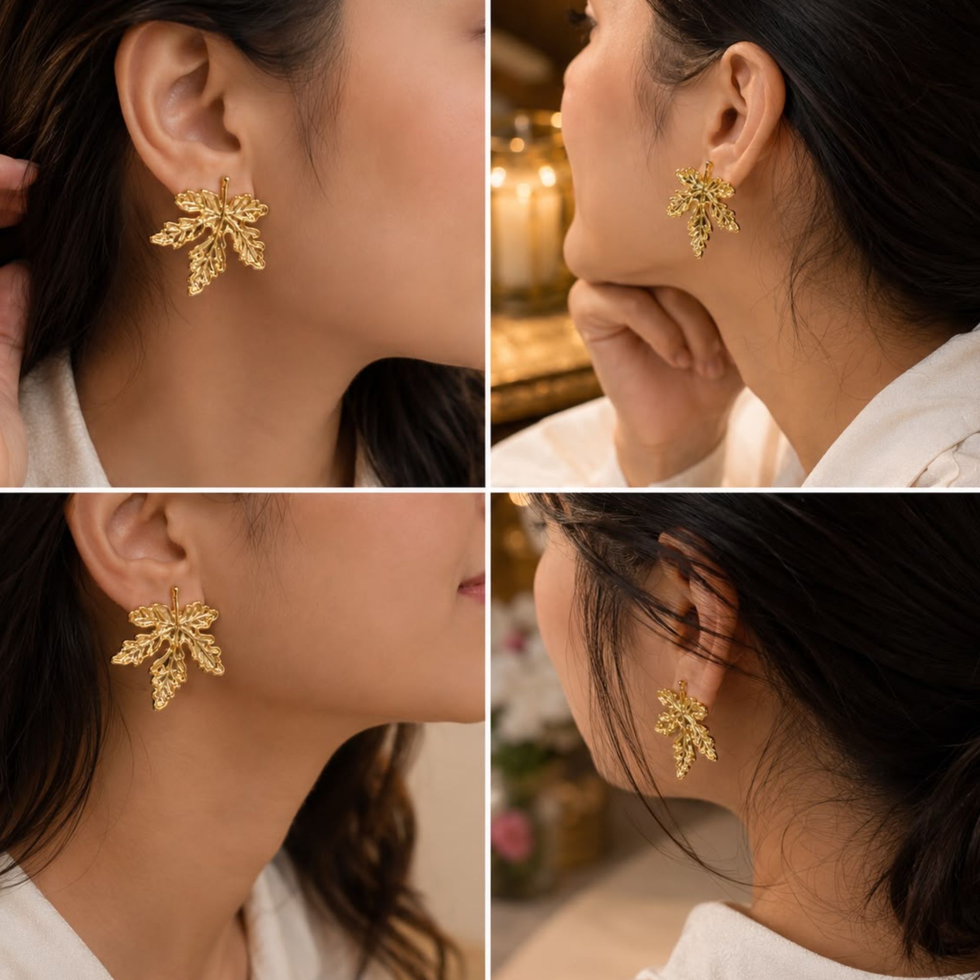 Gold-Plated Leaf Design Stud Earrings for Women and Girls - Image 2