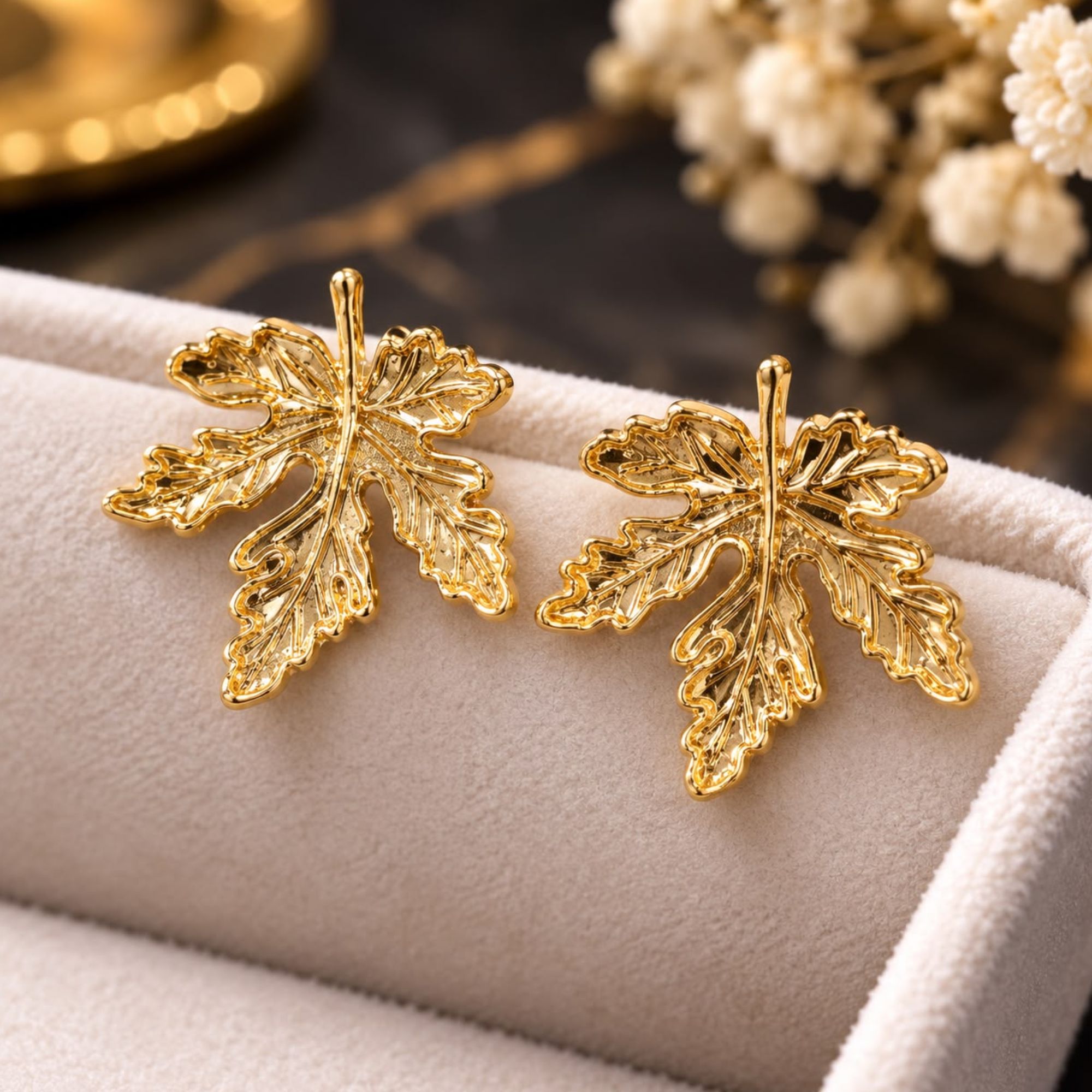 Gold-Plated Leaf Design Stud Earrings for Women and Girls - Image 3