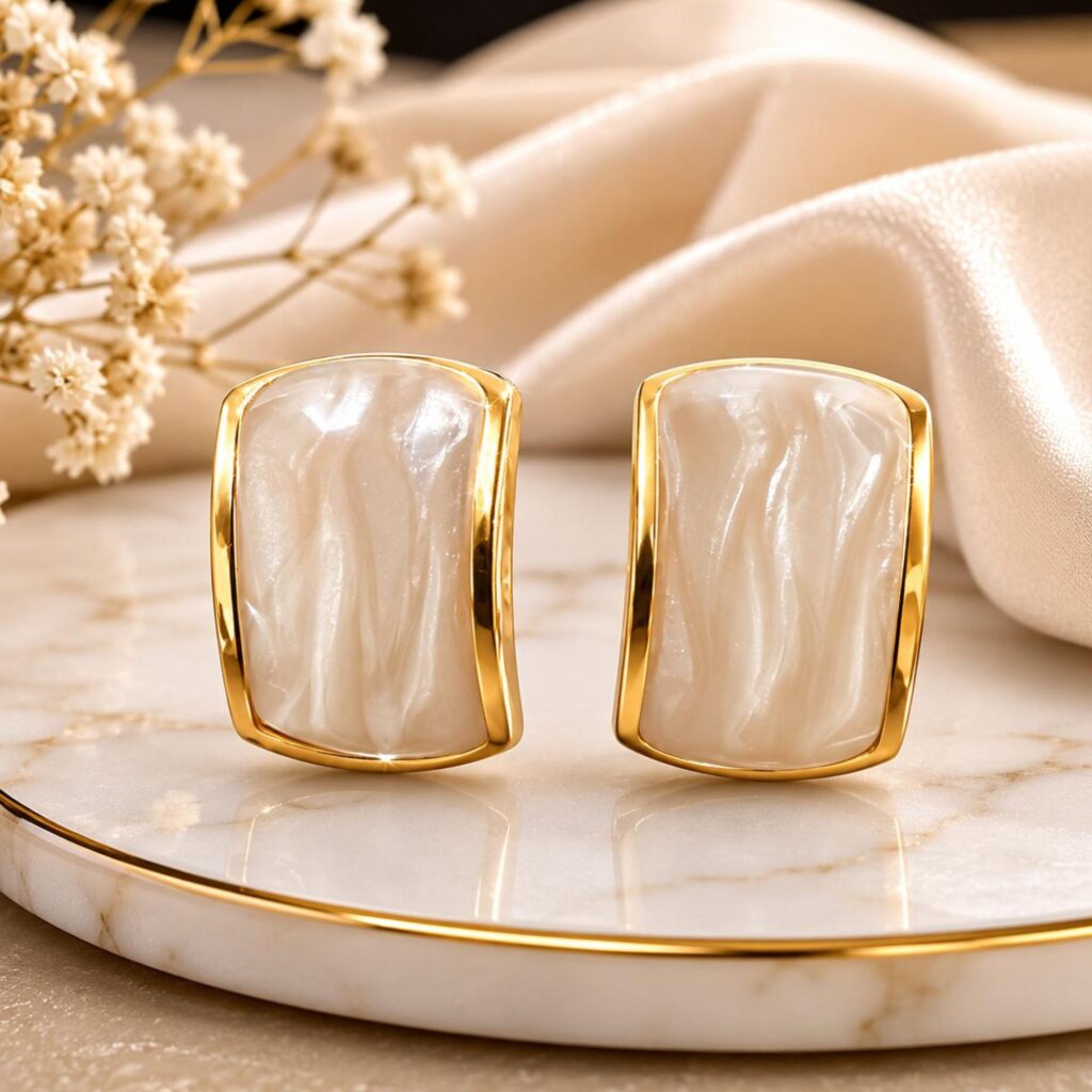 Gold Plated White Resin Geometric Statement Earrings for Women and Girls