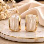 Gold Plated White Resin Geometric Statement Earrings for Women and Girls
