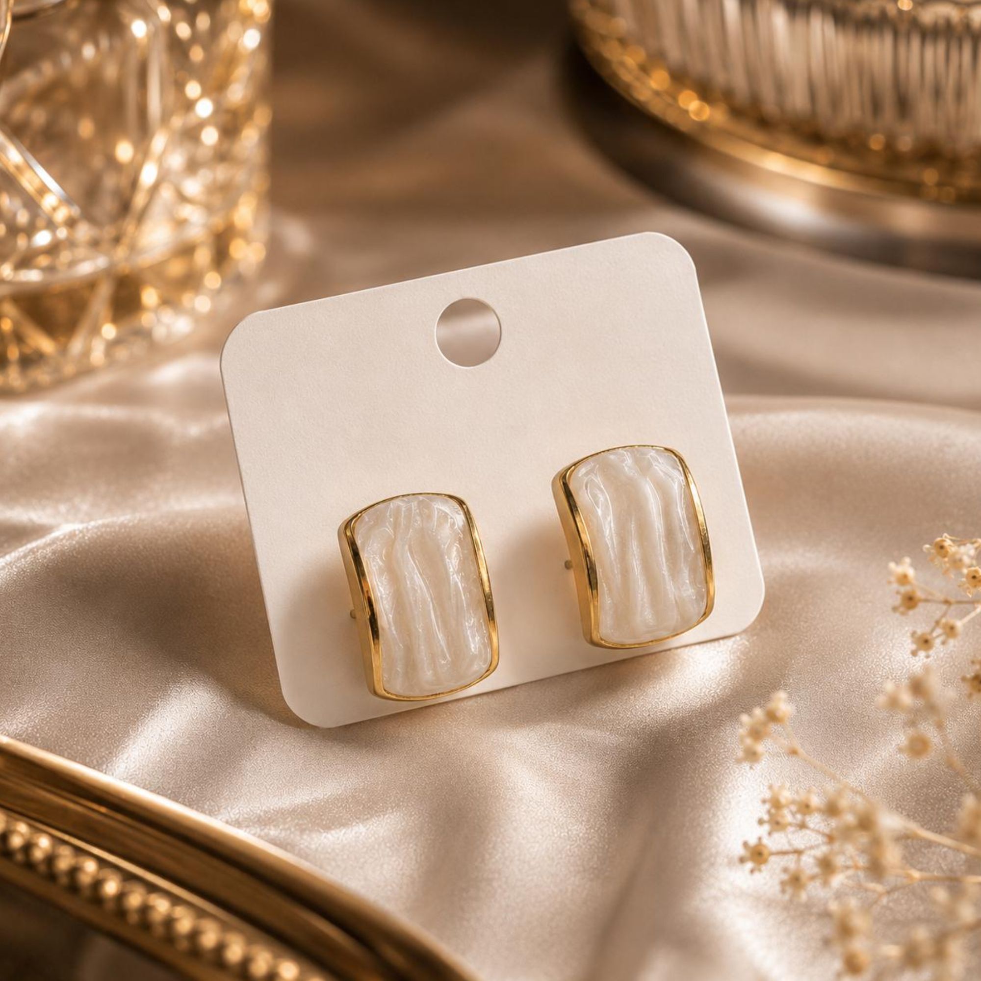 Gold Plated White Resin Geometric Statement Earrings for Women and Girls - Image 4