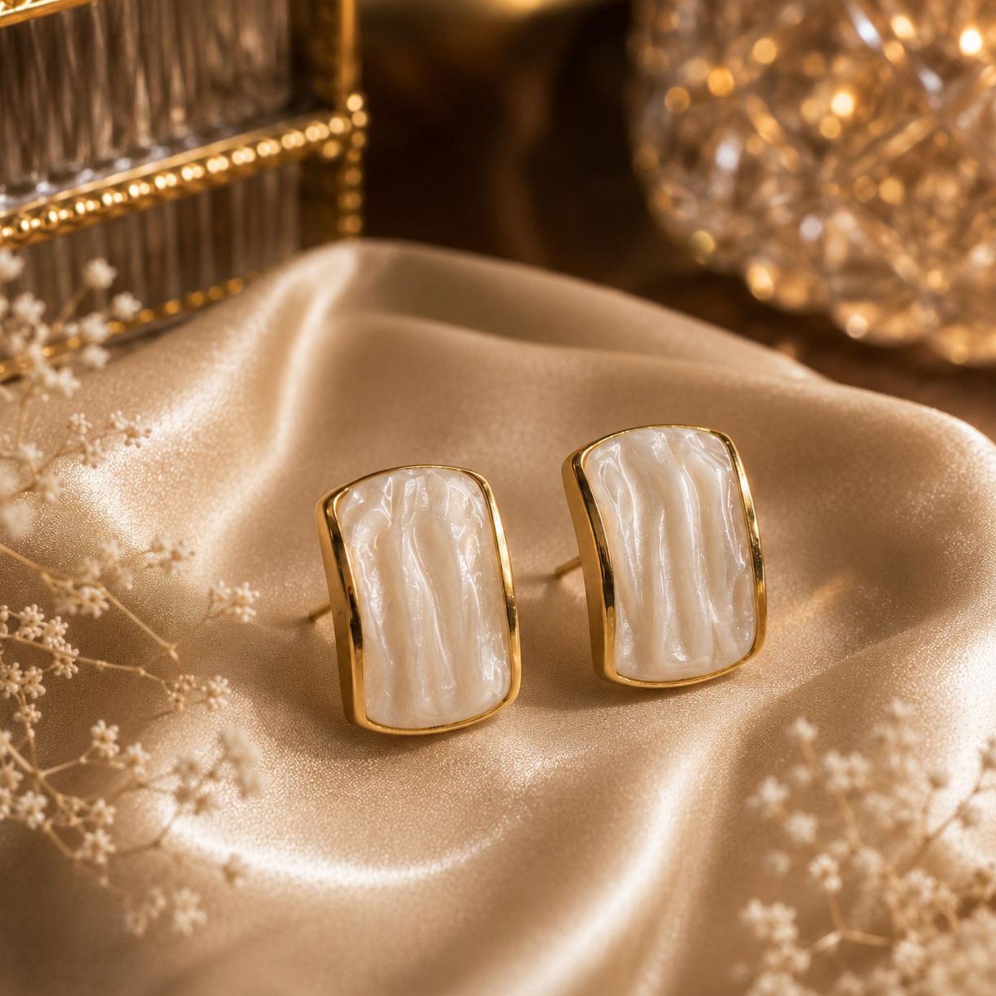 Gold Plated White Resin Geometric Statement Earrings for Women and Girls - Image 3