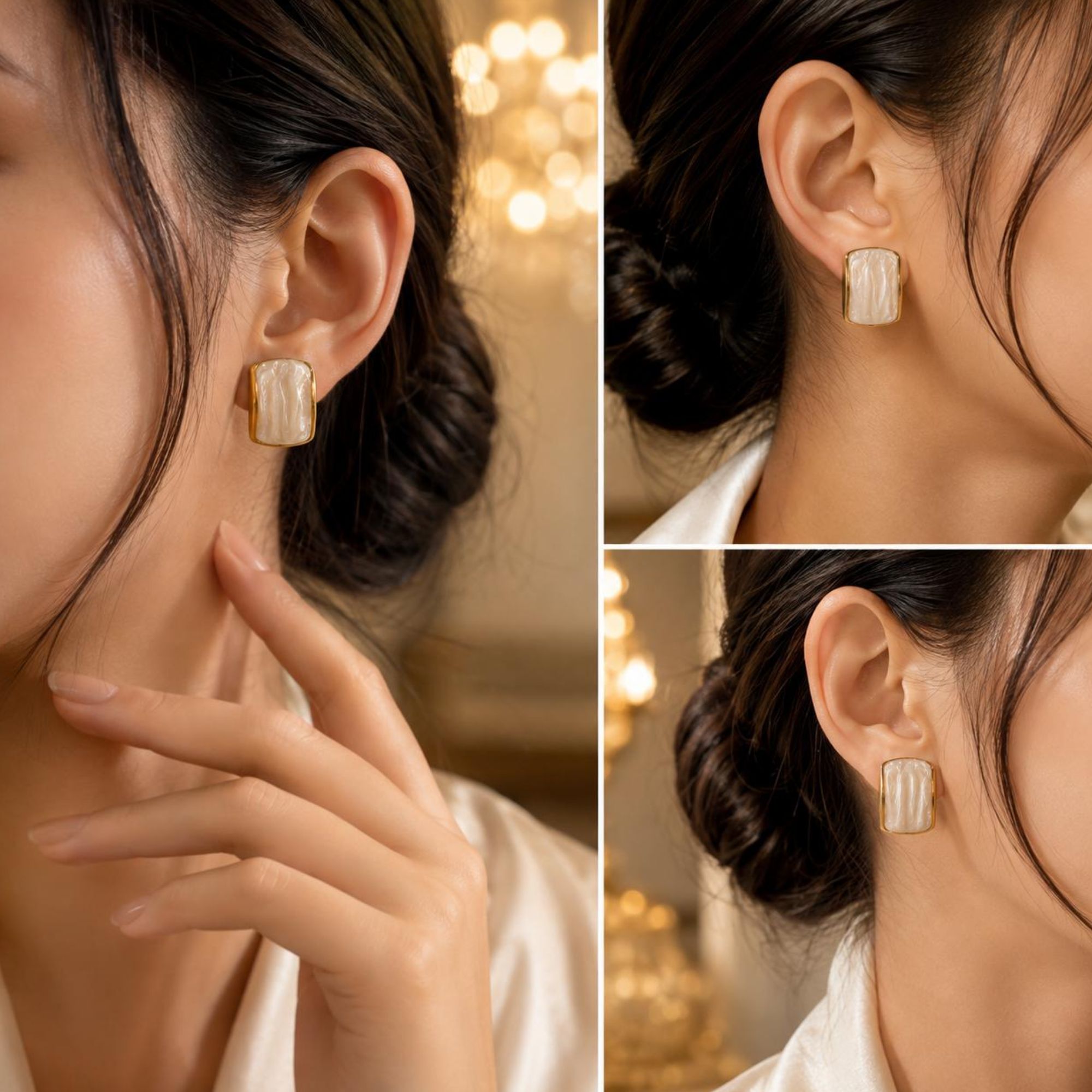 Gold Plated White Resin Geometric Statement Earrings for Women and Girls - Image 2