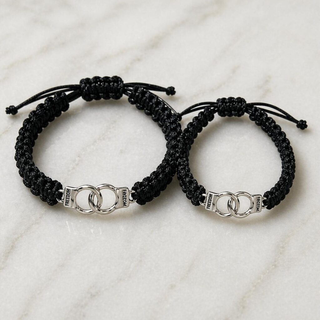 Handcuff Partners in Crime Matching Bracelets Set of 2 for Couples & Best Friends Black Braided Thread Wish Bracelets