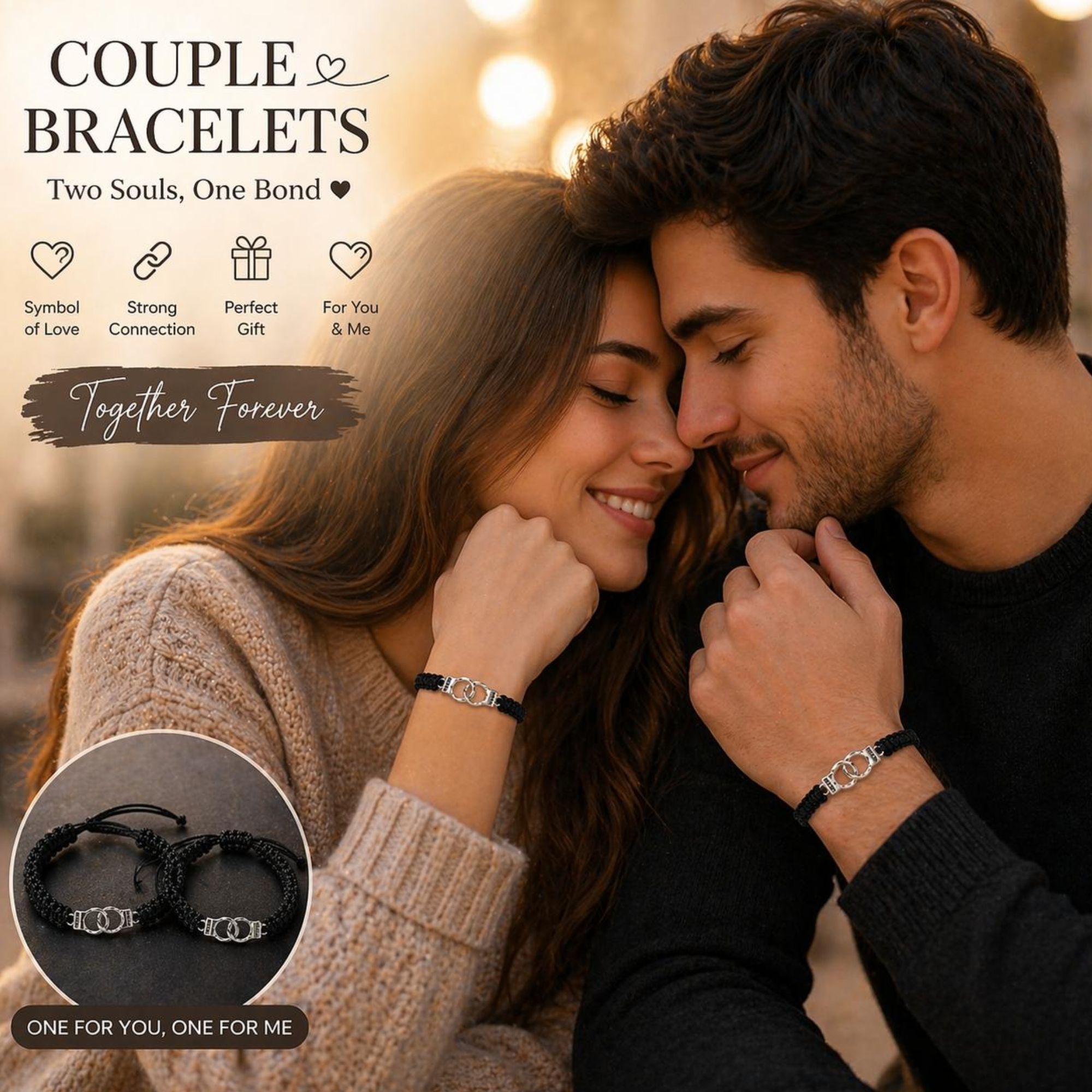 Handcuff Partners in Crime Matching Bracelets Set of 2 for Couples & Best Friends | Black Braided Thread Wish Bracelets - Image 5