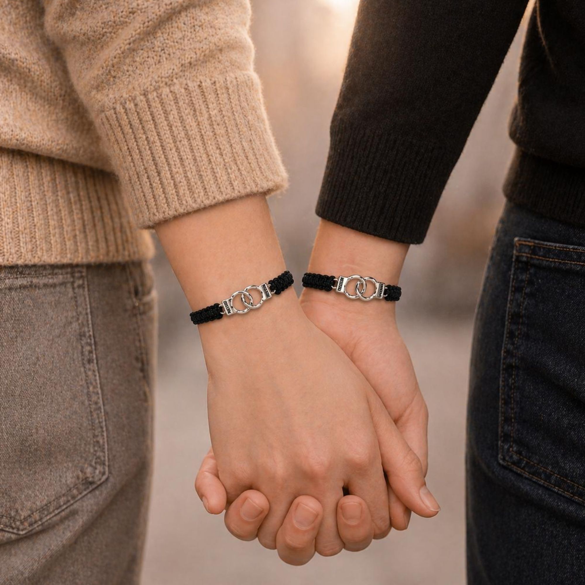 Handcuff Partners in Crime Matching Bracelets Set of 2 for Couples & Best Friends | Black Braided Thread Wish Bracelets - Image 6
