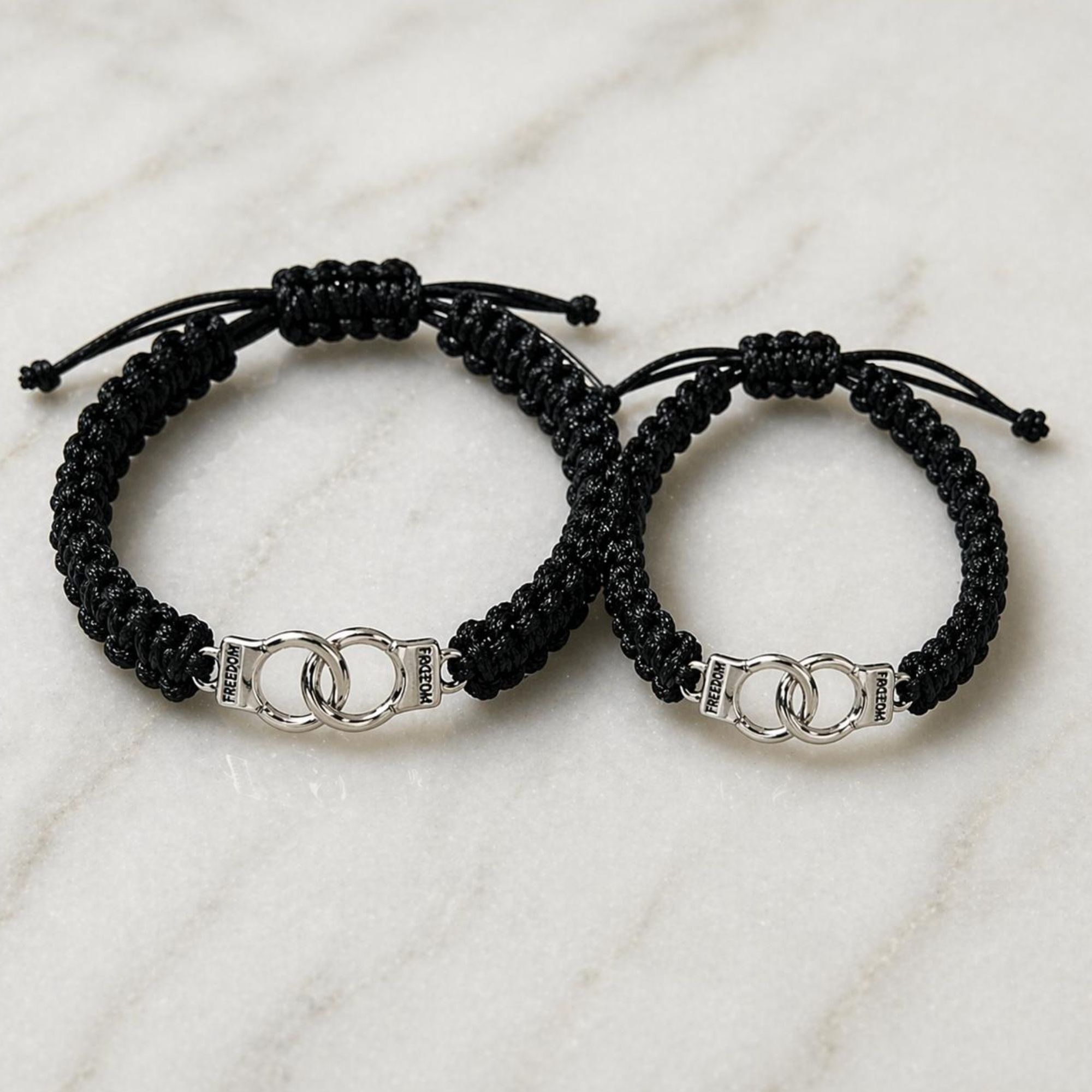 Handcuff Partners in Crime Matching Bracelets Set of 2 for Couples & Best Friends | Black Braided Thread Wish Bracelets
