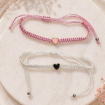 Matching Heart Charm Couple Bracelets Set _ Adjustable Braided Thread Bracelets