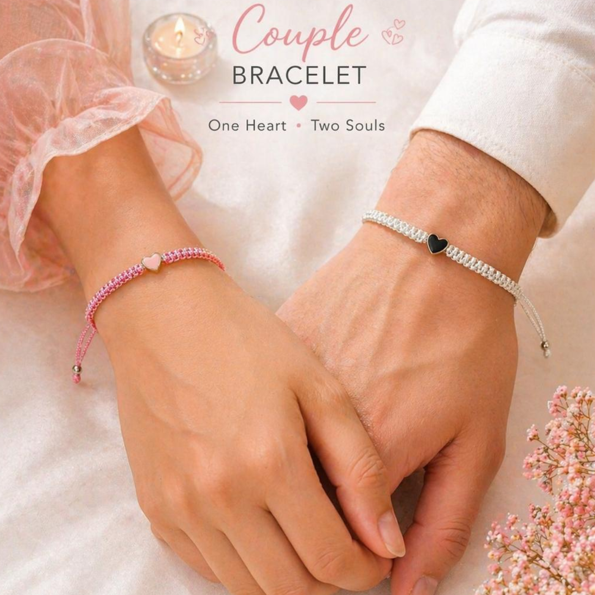Matching Heart Charm Couple Bracelets Set _ Adjustable Braided Thread Bracelets