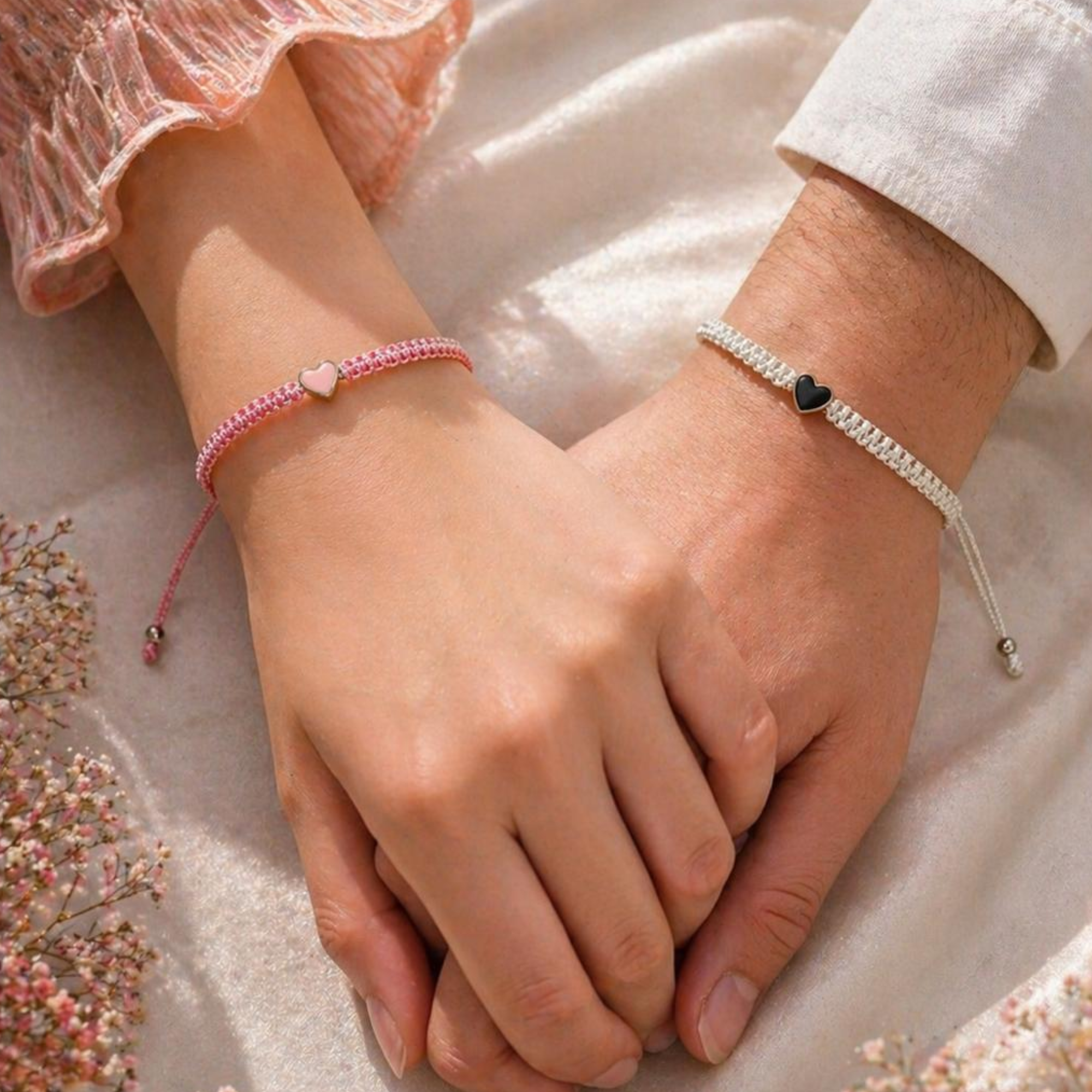 Matching Heart Charm Couple Bracelets Set | Adjustable Braided Thread Bracelets - Image 2
