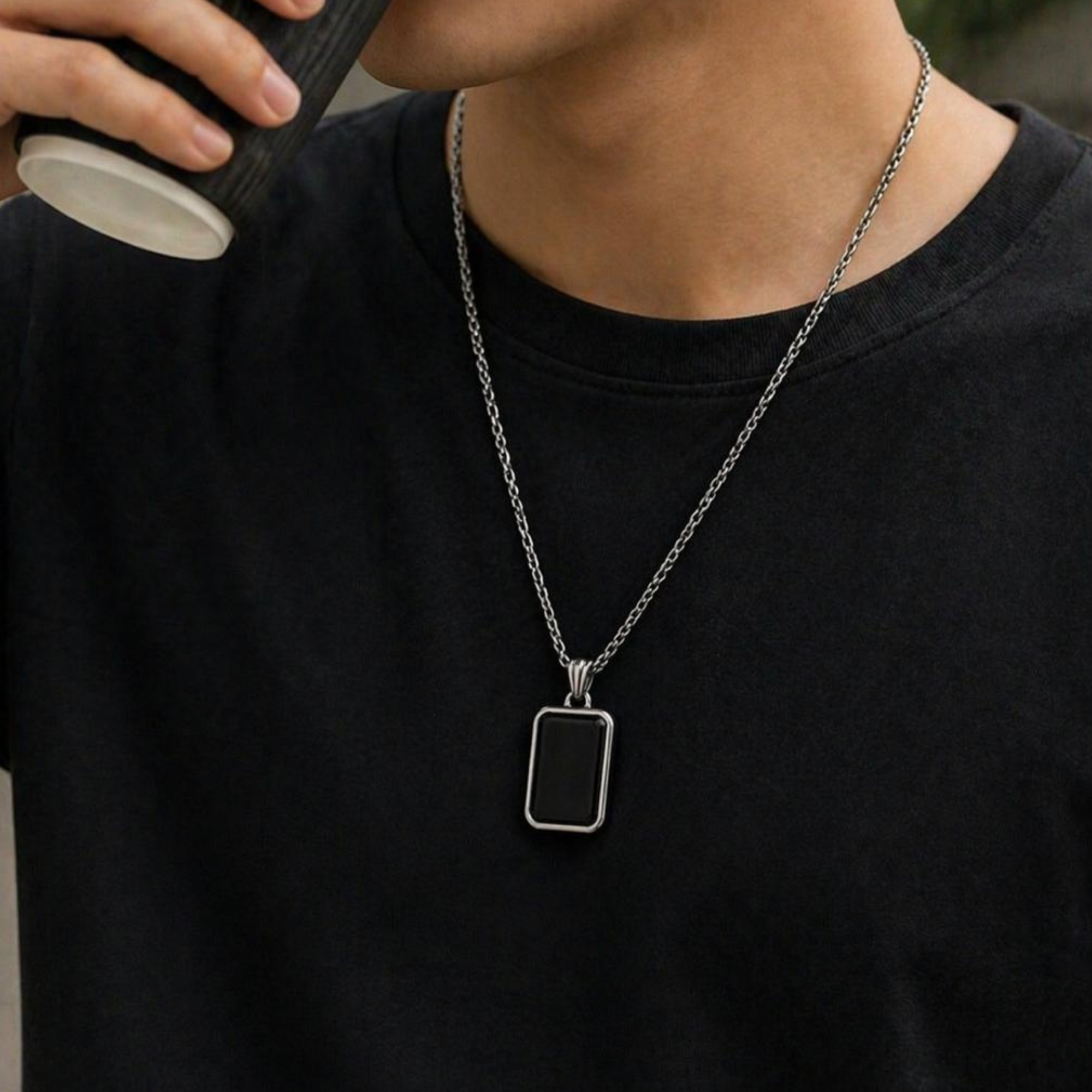 Men's Premium Black Pendant Necklace - Image 2