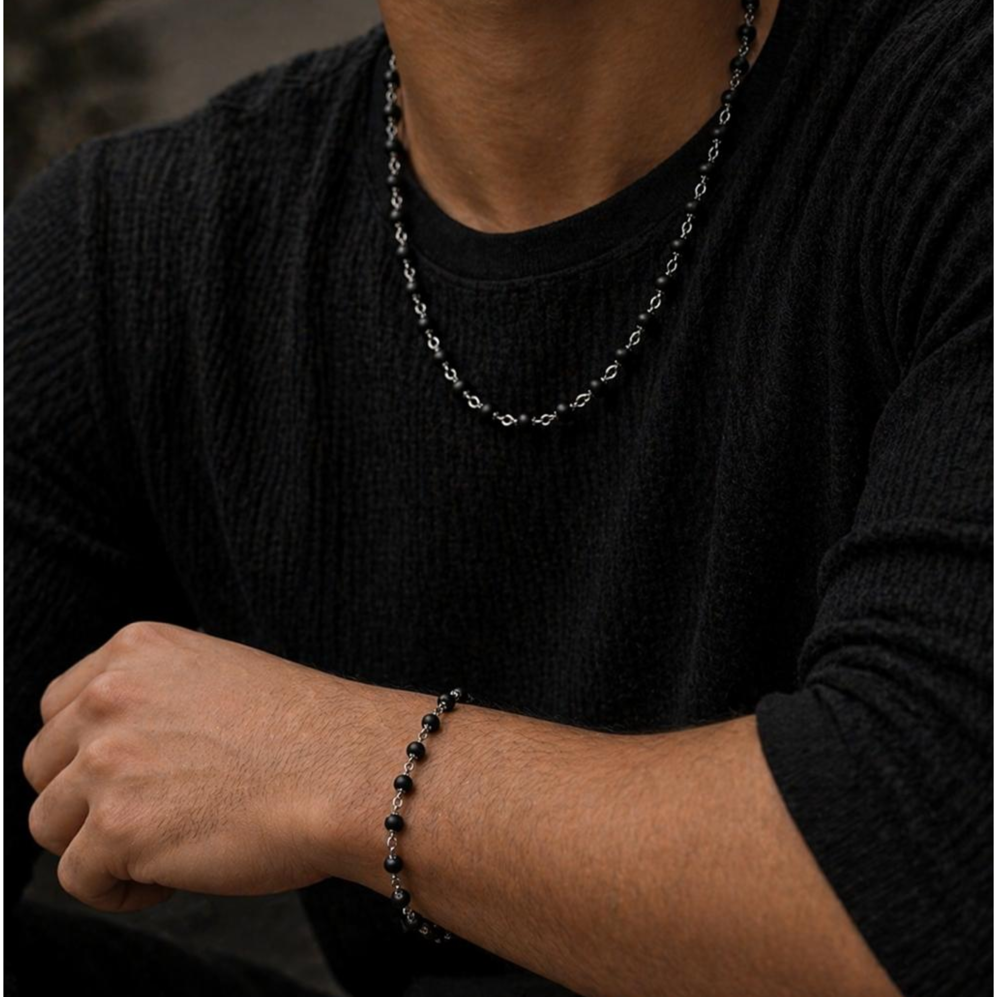 Original Black Beads Necklace & Bracelet Combo Set | Unisex Spiritual & Fashion Jewelry for Men & Women - Image 4
