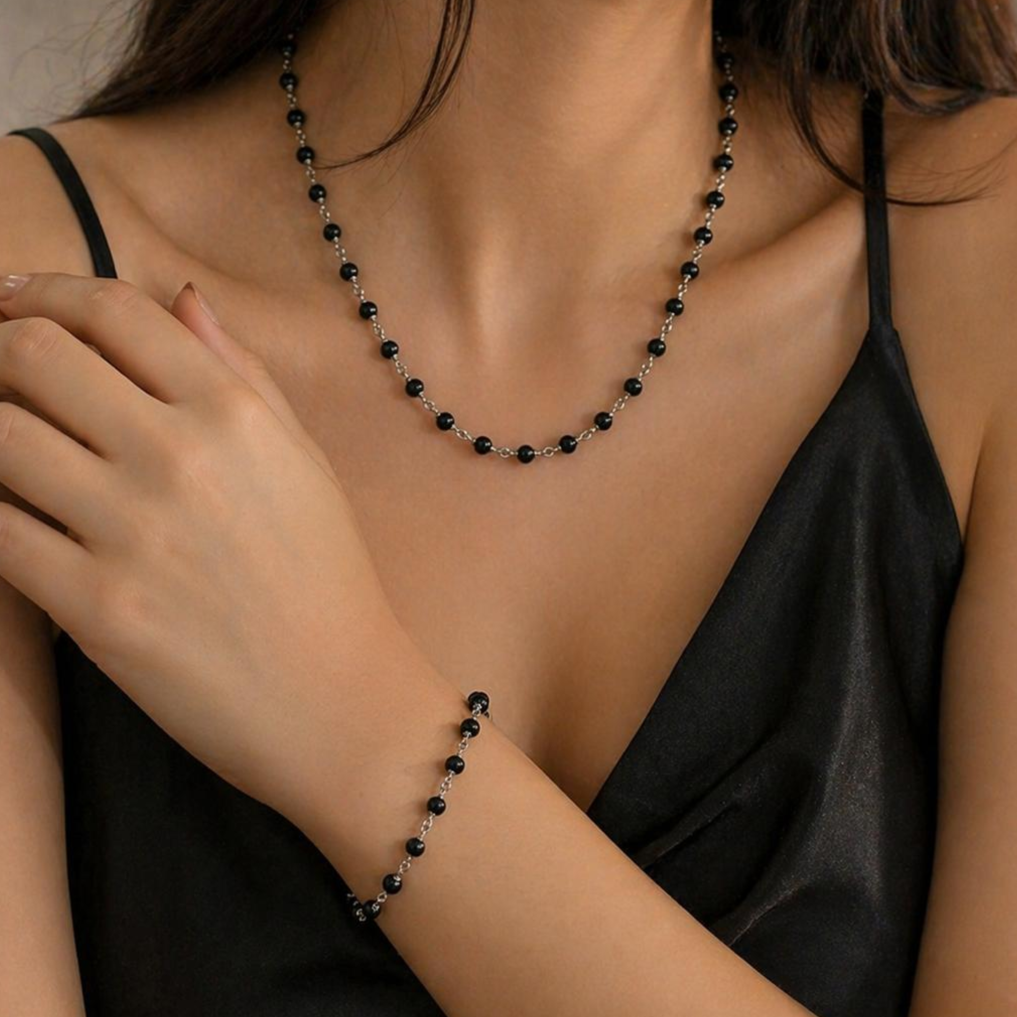 Original Black Beads Necklace & Bracelet Combo Set | Unisex Spiritual & Fashion Jewelry for Men & Women - Image 3