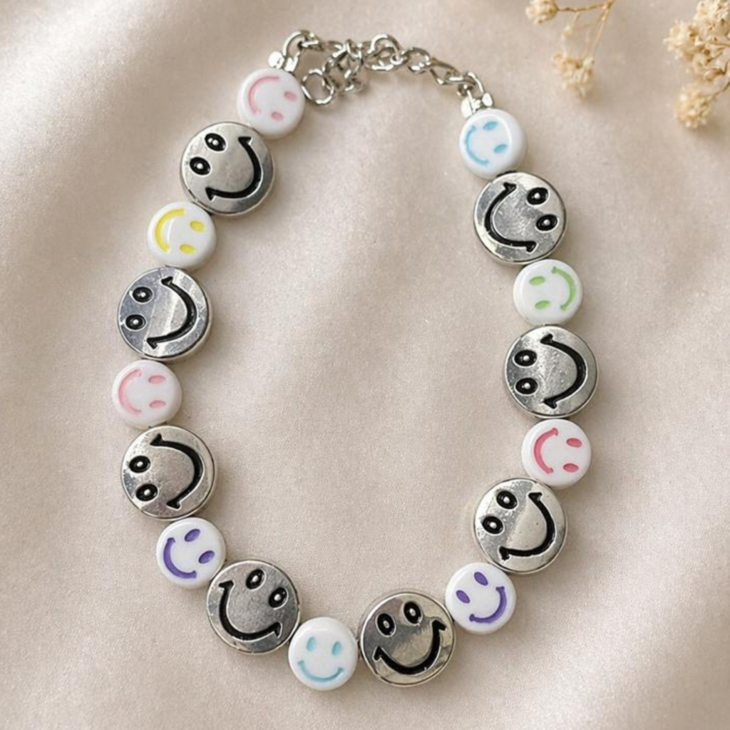 Silver & Colorful Smiley Beaded Bracelet for Men & Women