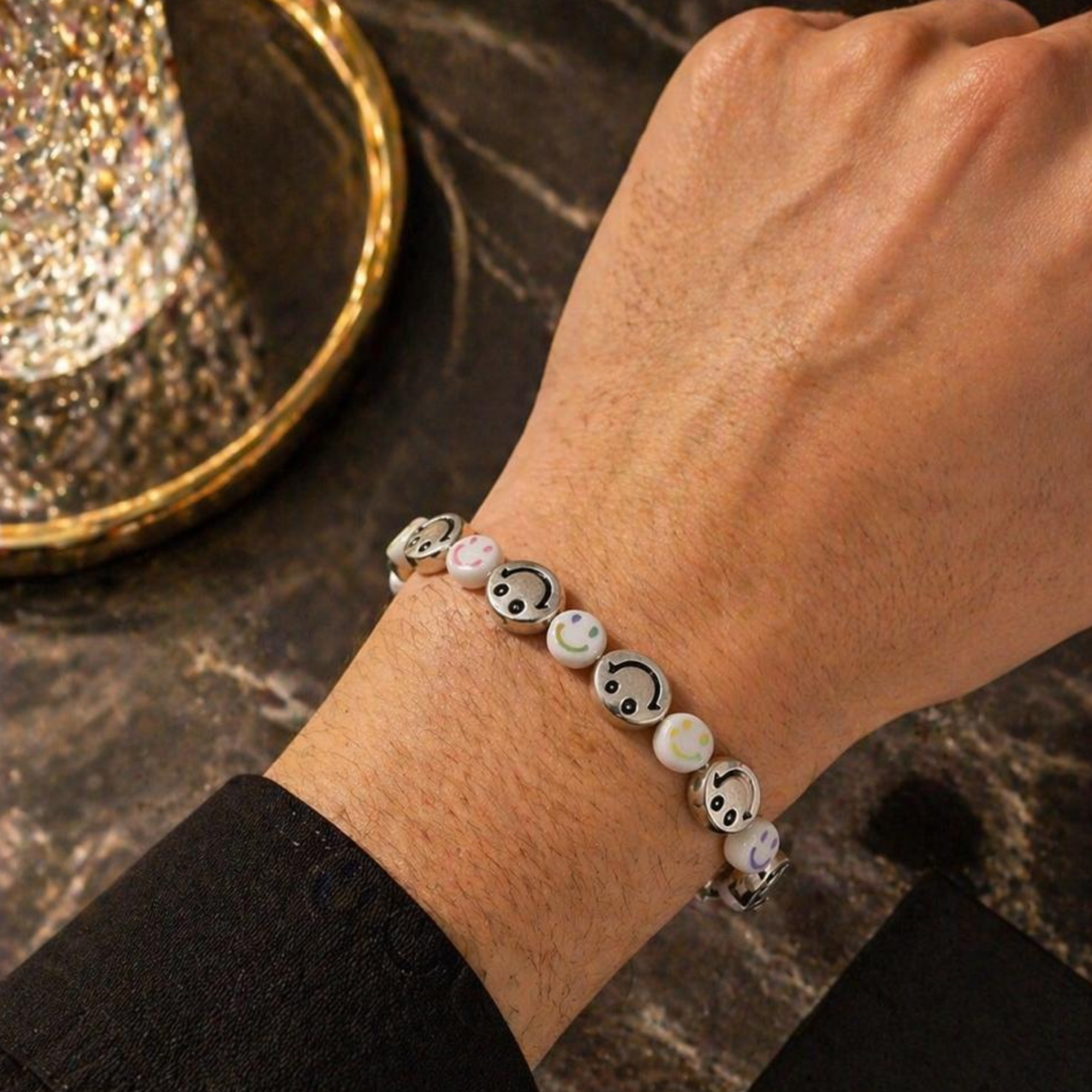Silver & Colorful Smiley Beaded Bracelet for Men & Women - Image 2