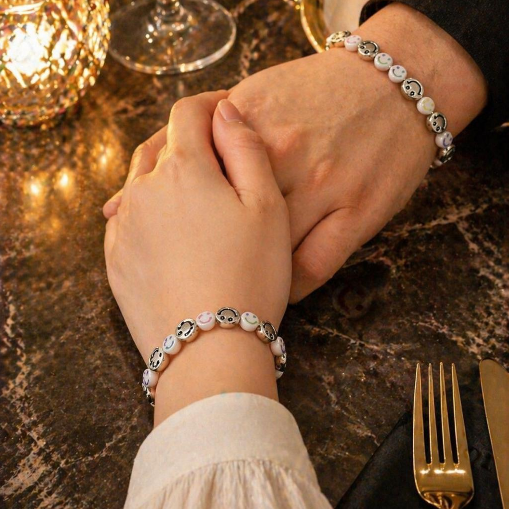 Silver & Colorful Smiley Beaded Bracelet for Men & Women - Image 4