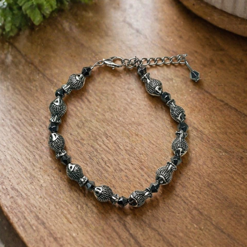 Silver Fish Charm Beaded Bracelet for Women & Girls