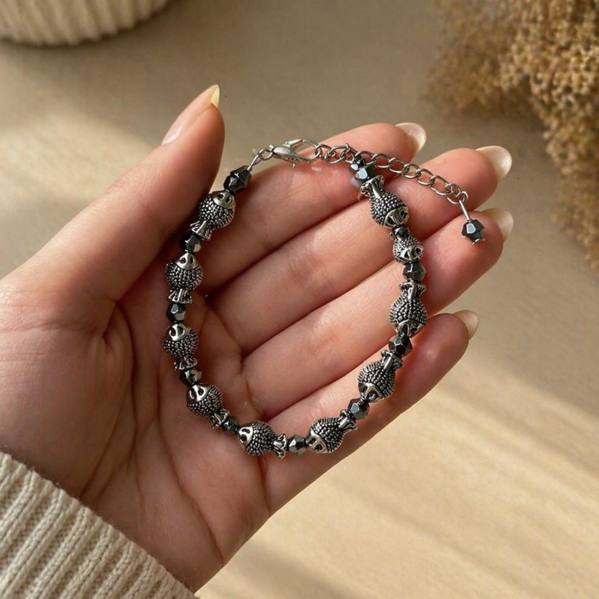 Silver Fish Charm Beaded Bracelet for Women & Girls - Image 3