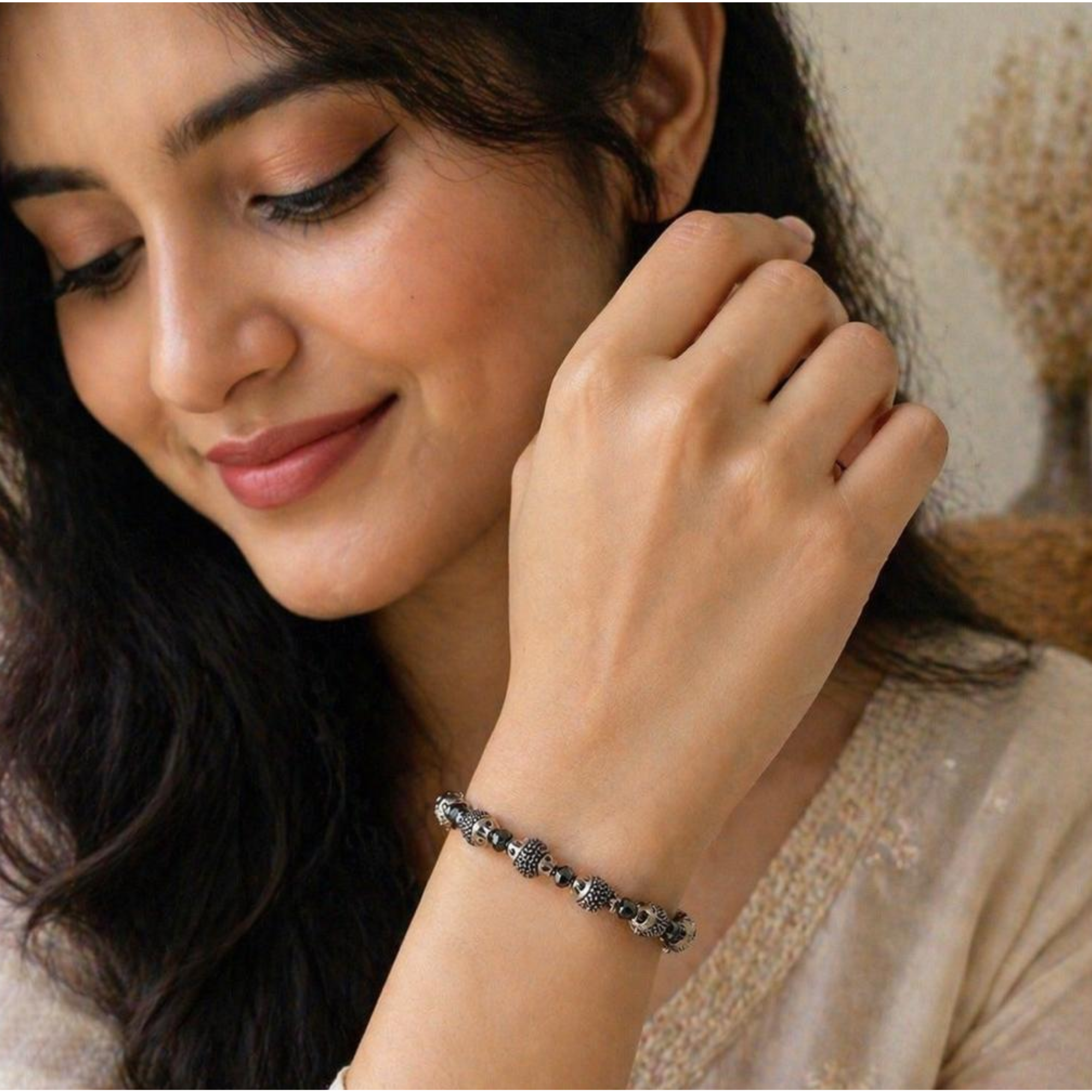 Silver Fish Charm Beaded Bracelet for Women & Girls - Image 2