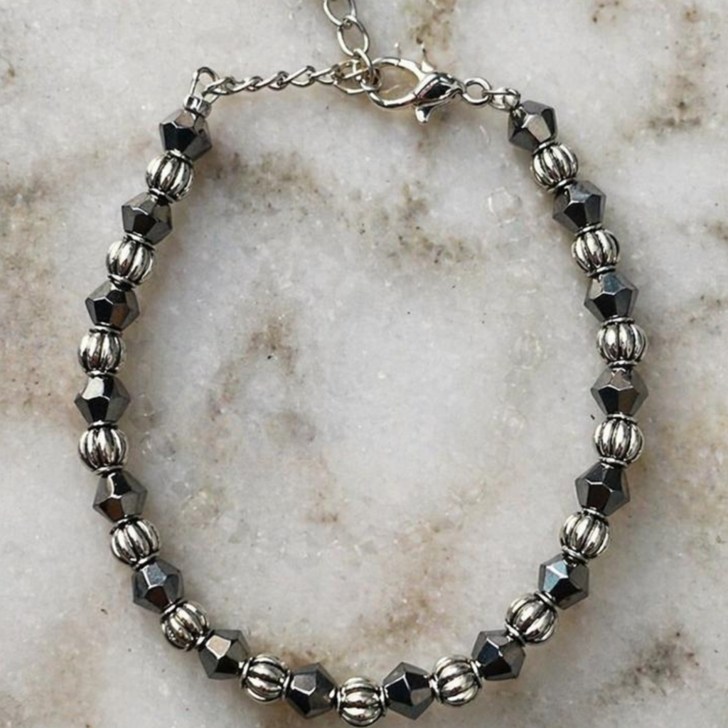 Silver Metallic Beaded Bracelet for Women, Girls, Men & Boys