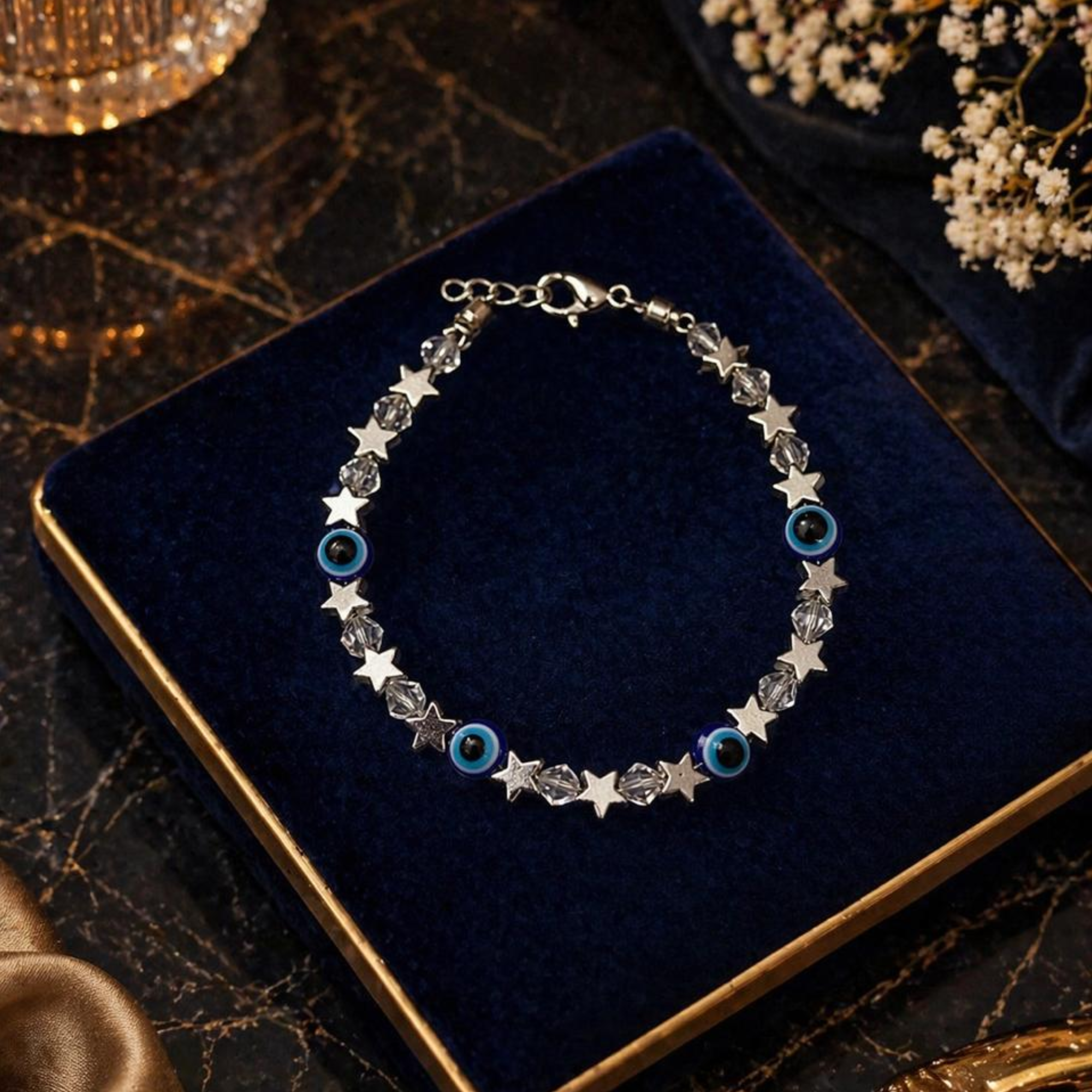 Silver Star Evil Eye Bracelet for Girls & Women