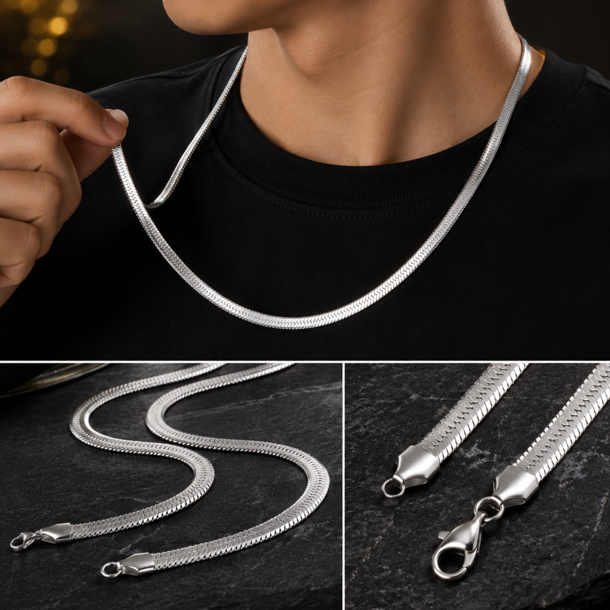 Stylish Silver-Plated Stainless Steel Snake Chain for Men & Women - Image 2
