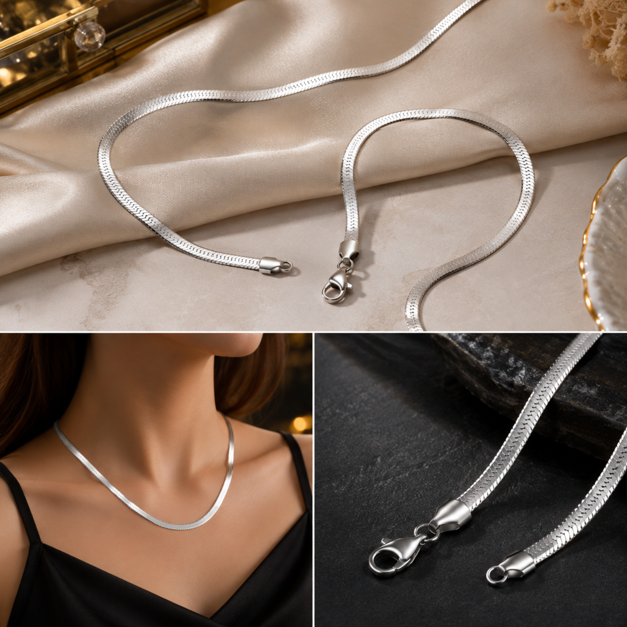 Stylish Silver-Plated Stainless Steel Snake Chain for Men & Women - Image 3