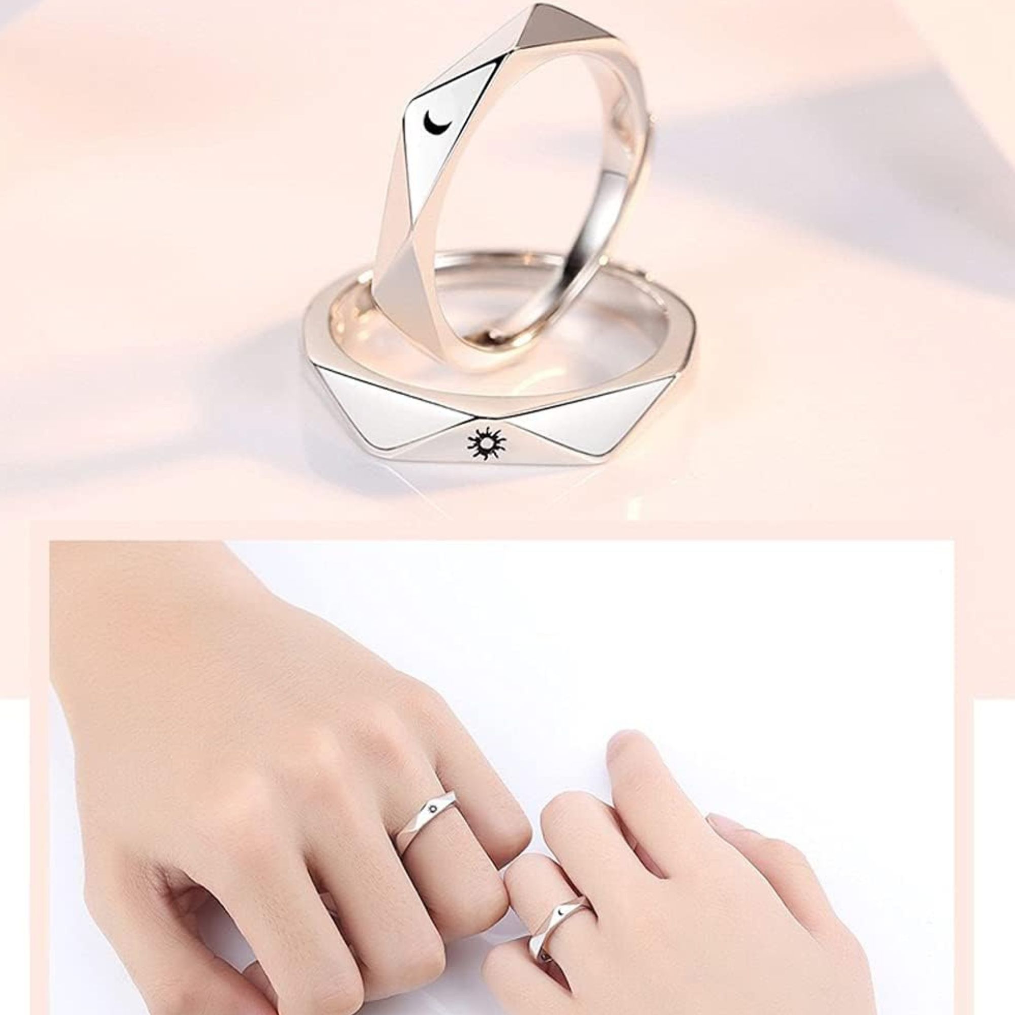 Valentine Couple Ring Set for Men & Women | Crystal Platinum Finish - Image 3