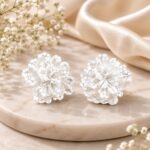 White Cracked Acrylic Flower Stud Earrings for Women & Girls