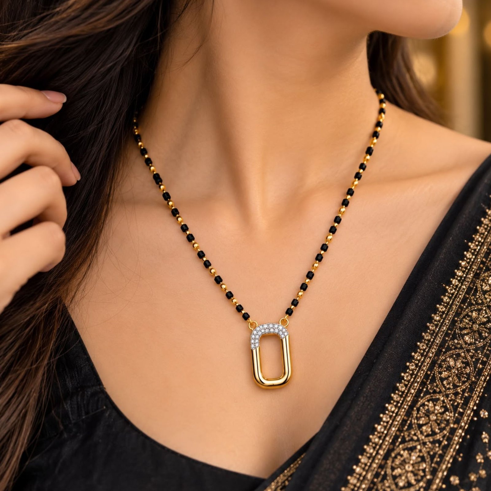 Affordable Luxury Look Artificial Black Beads Mangalsutra - Image 3