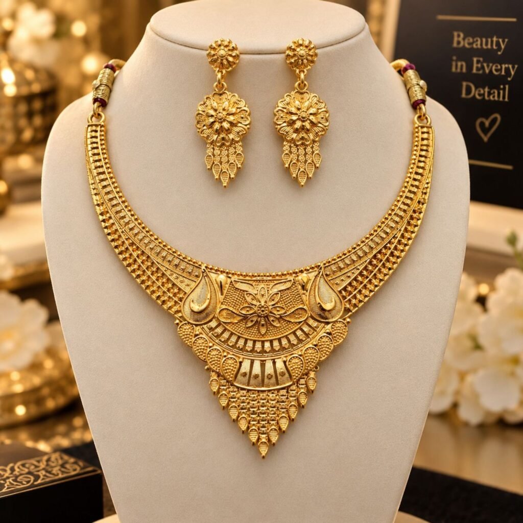 Antique Gold Necklace and Earrings Set