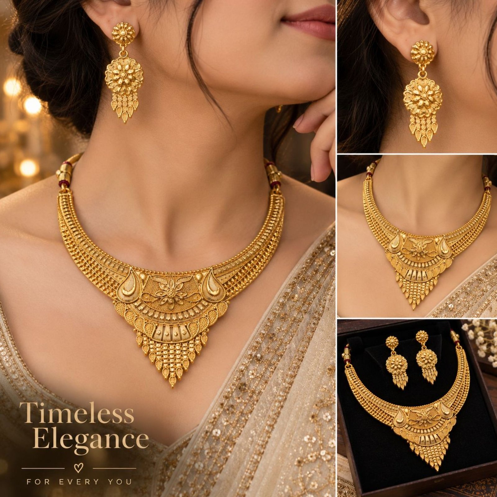 Antique Gold Necklace and Earrings Set - Image 2