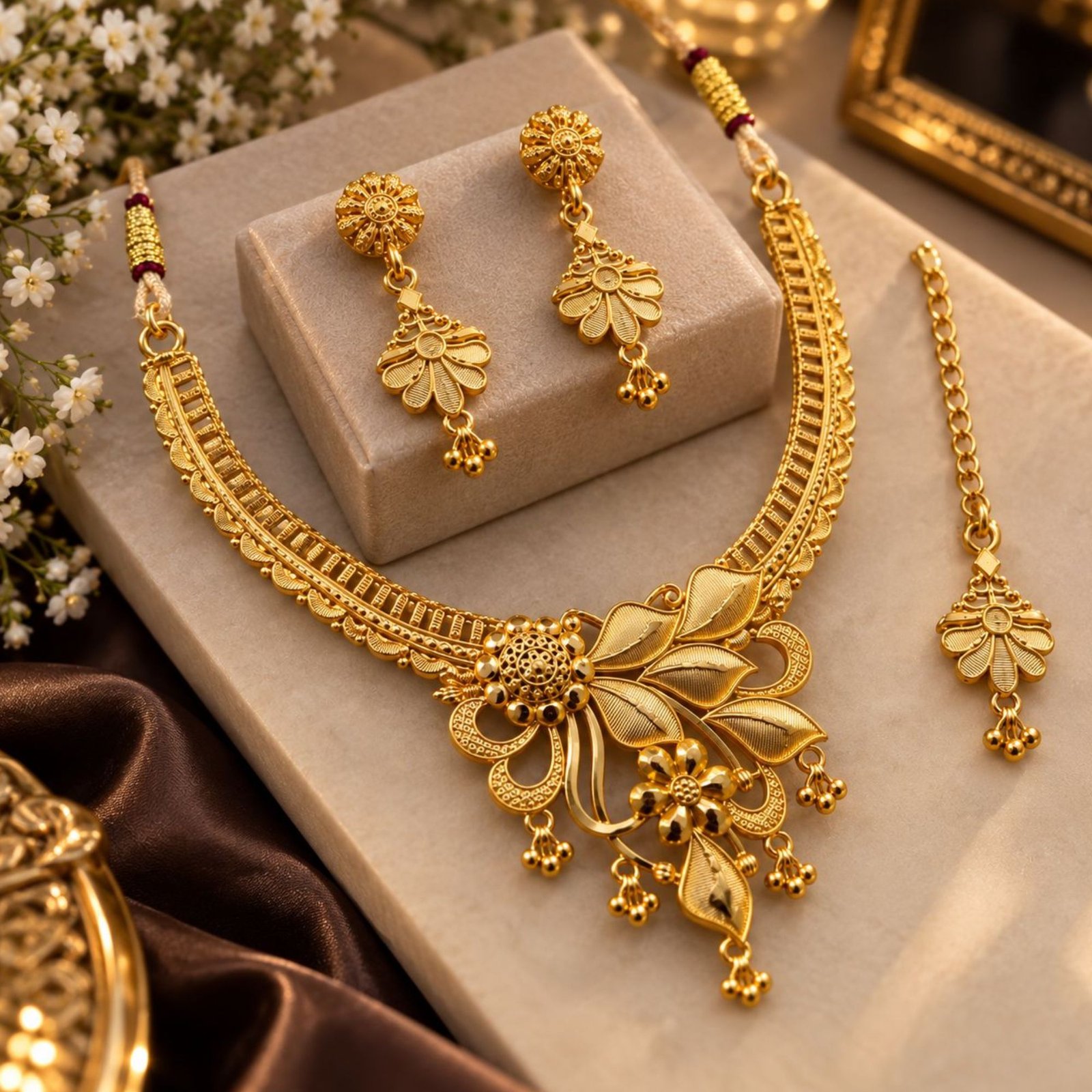 Artificial Gold-Plated Bridal Ethnic Necklace Set - Image 5