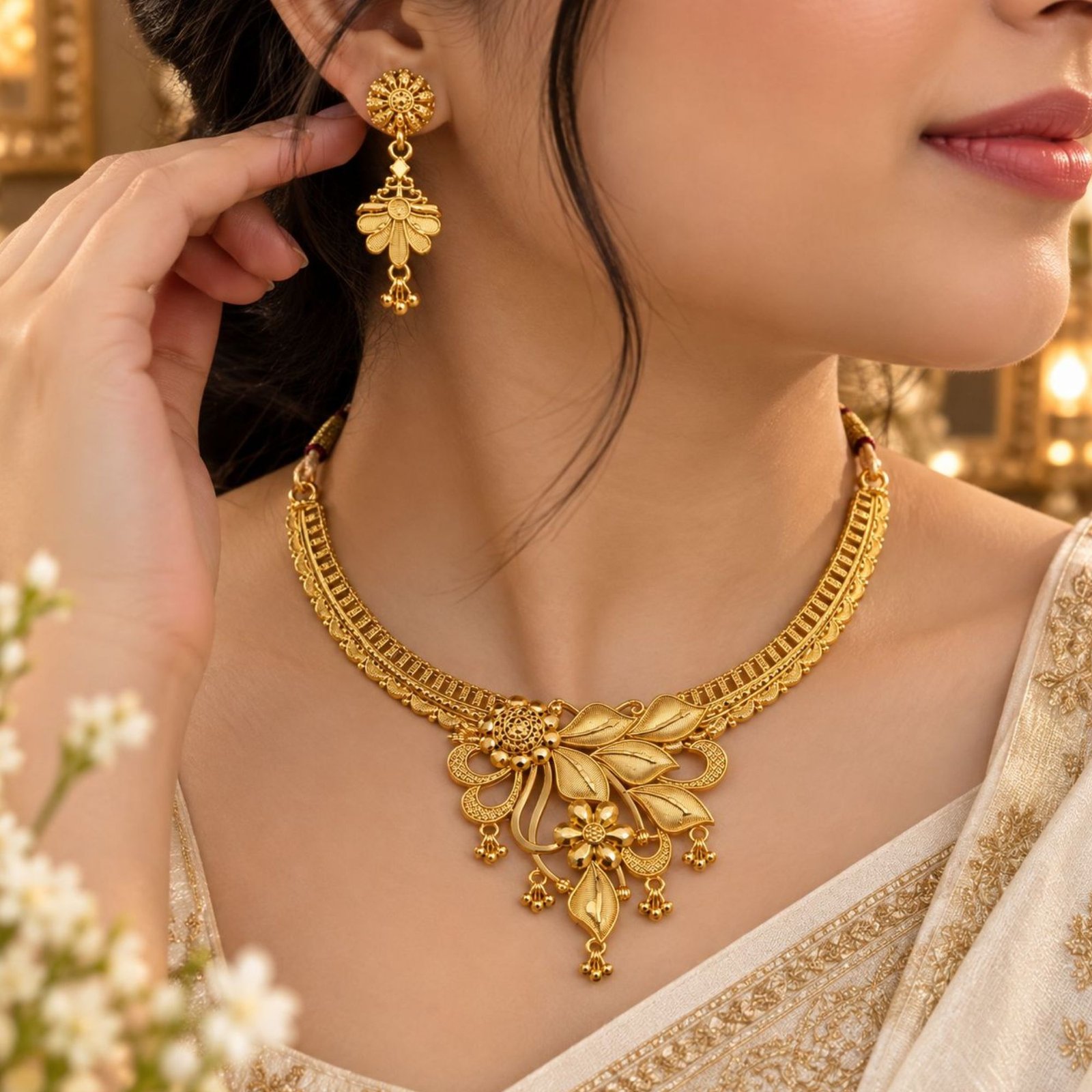 Artificial Gold-Plated Bridal Ethnic Necklace Set - Image 4