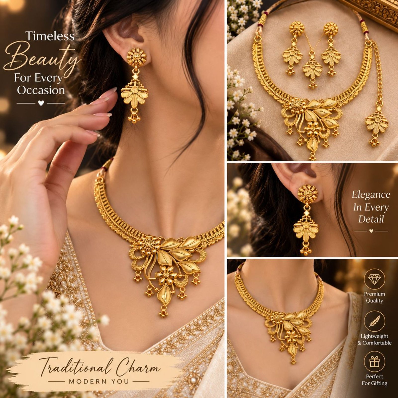 Artificial Gold-Plated Bridal Ethnic Necklace Set - Image 3