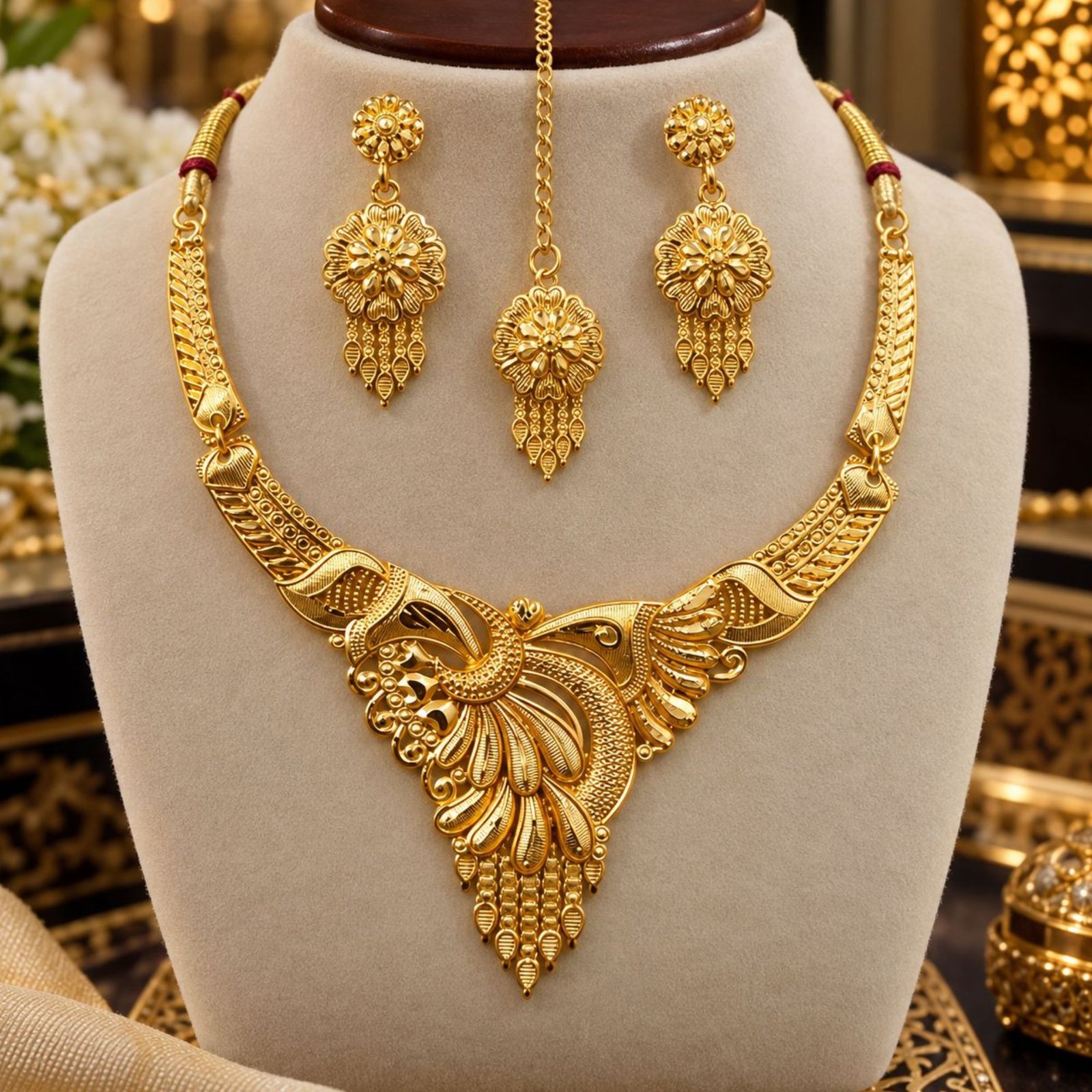 Artificial Gold-Plated Peacock Design Jewellery Set - Image 3