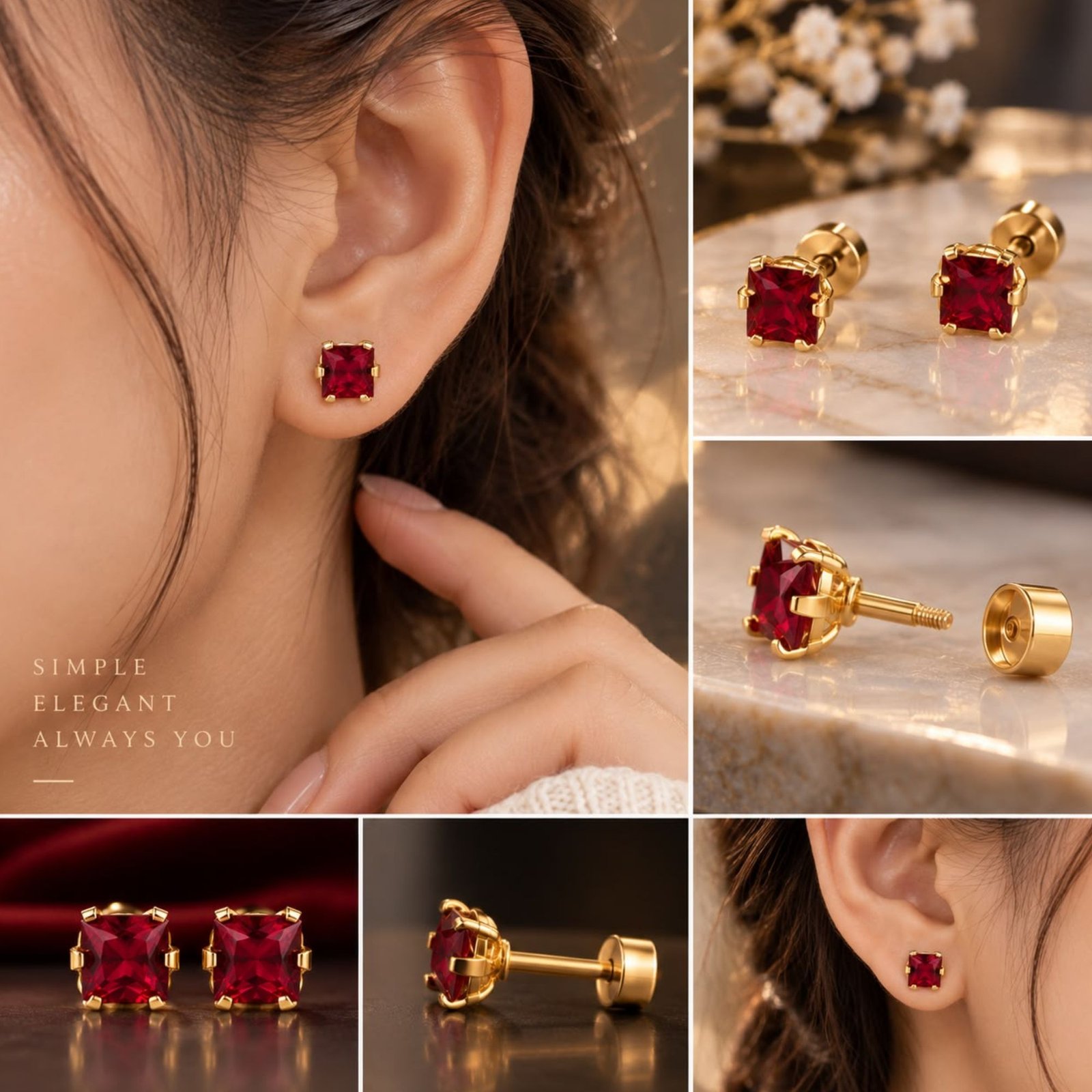 Artificial Ruby Look-Alike Daily Wear Stud Earrings (Red,Pink,White,Black Colour) - Image 3