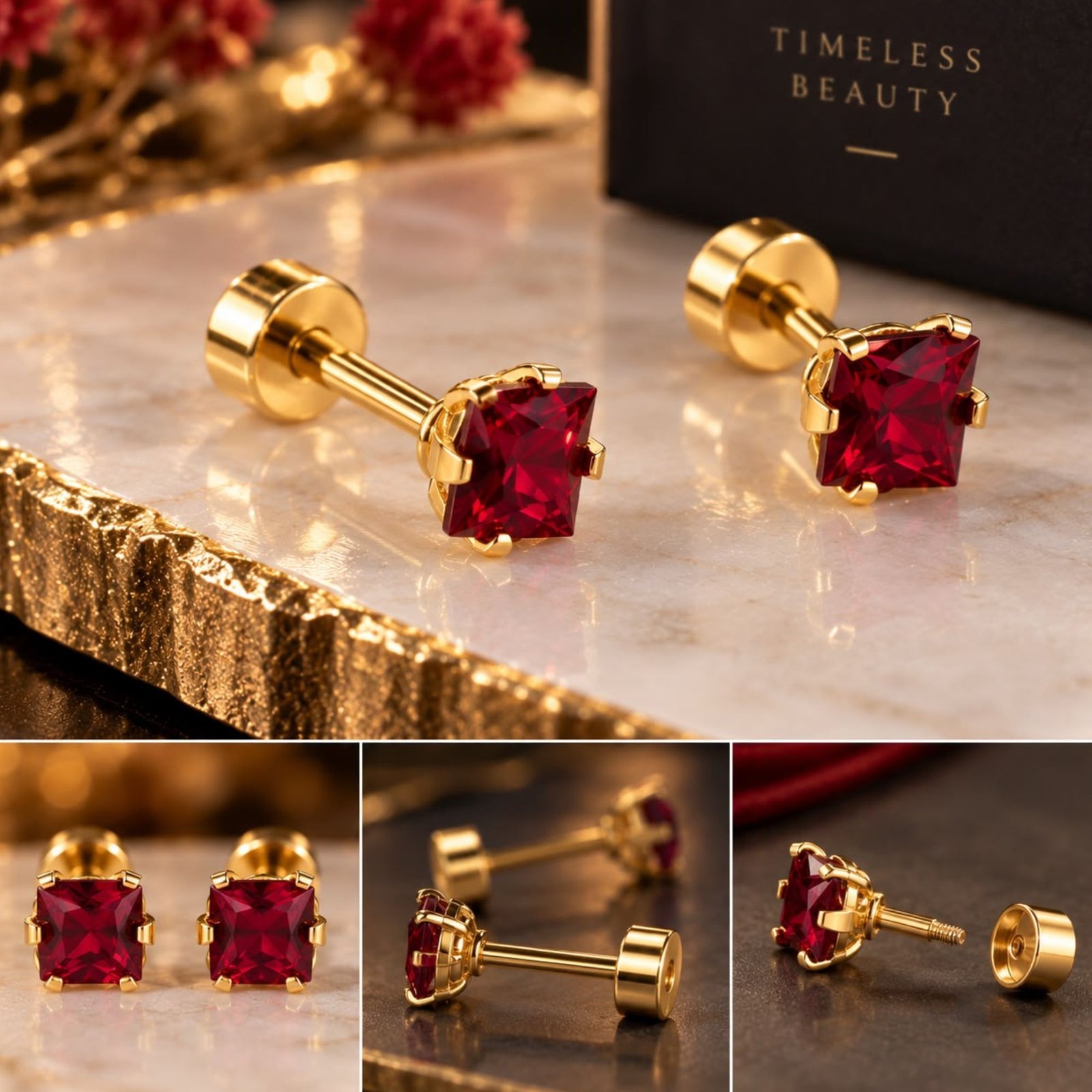 Artificial Ruby Look-Alike Daily Wear Stud Earrings (Red,Pink,White,Black Colour) - Image 2
