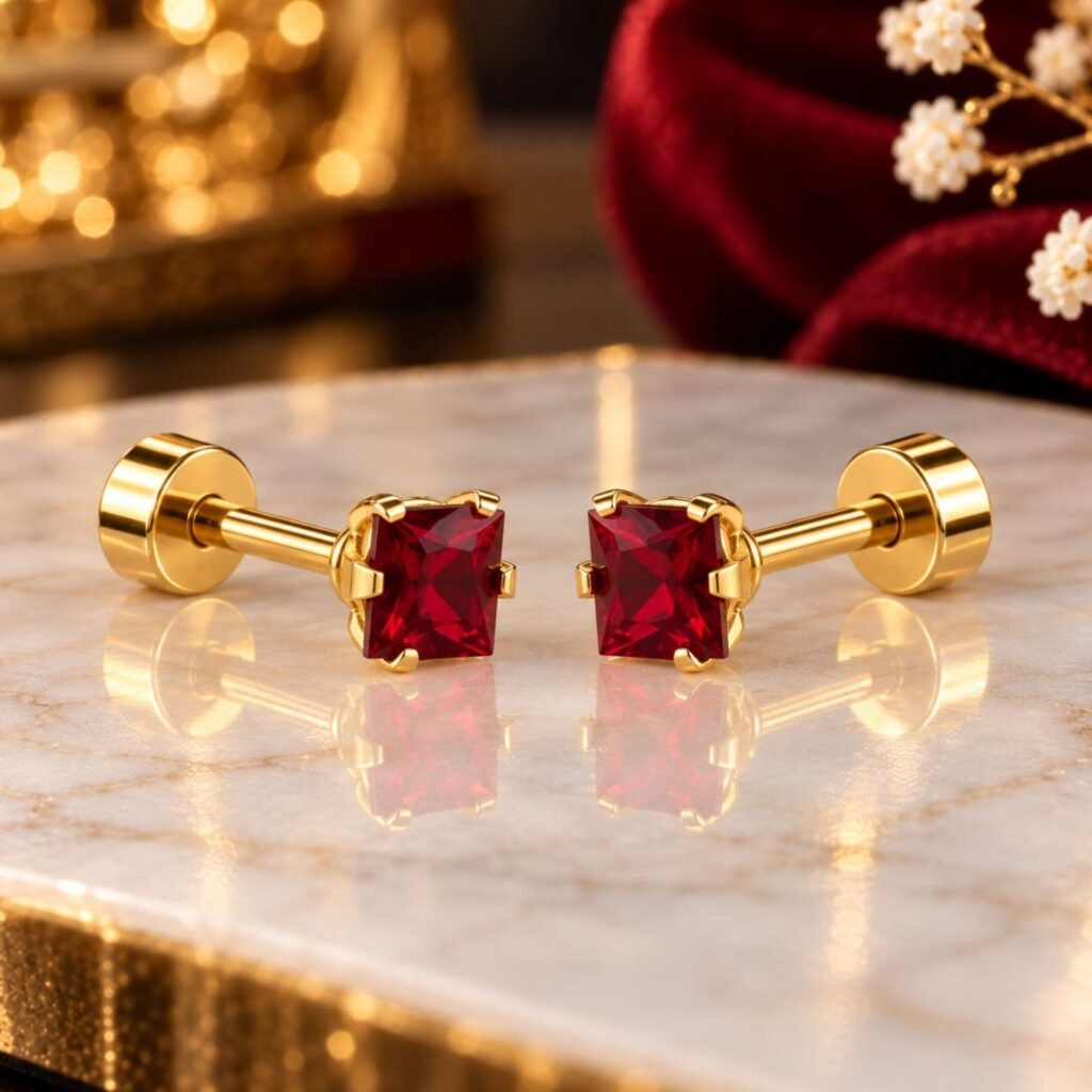 Artificial Ruby Look-Alike Daily Wear Stud Earrings
