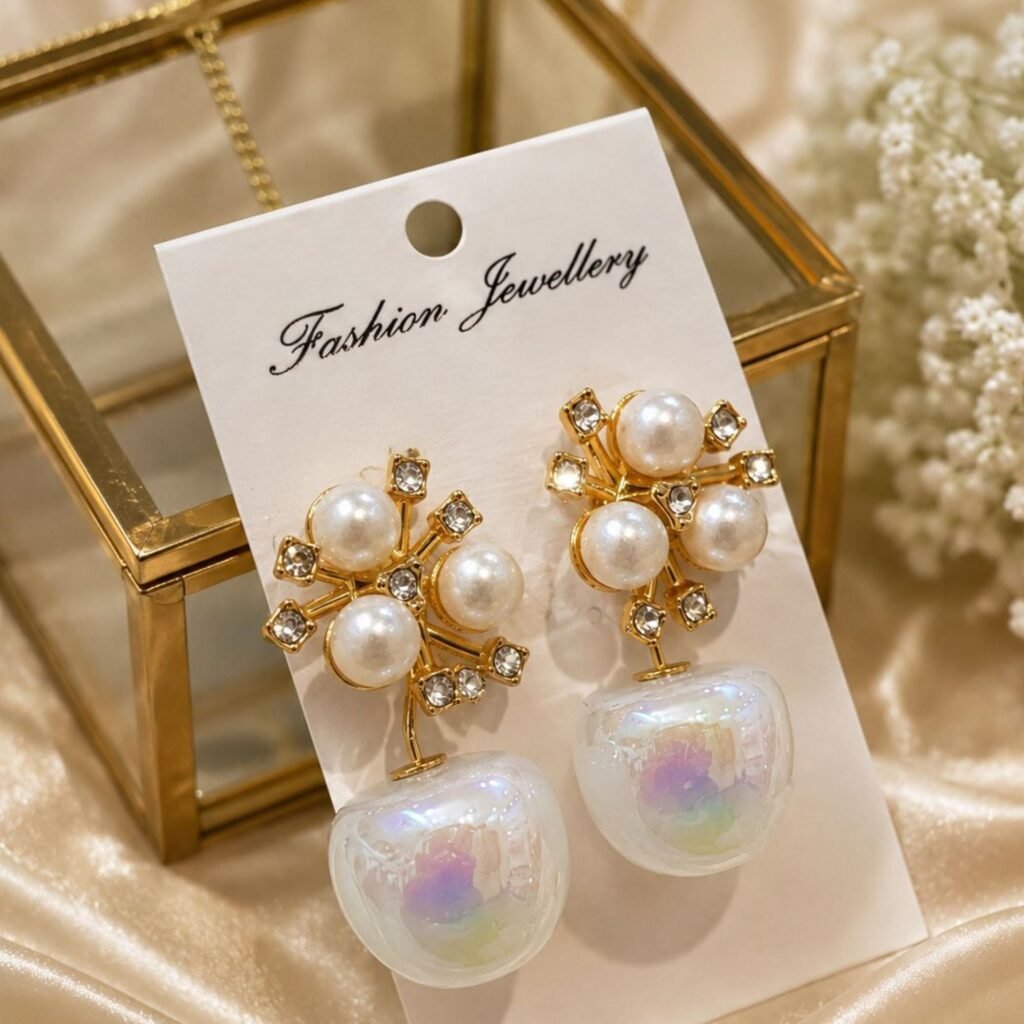 Aurora Iridescent Pearl Cluster Drop Earrings