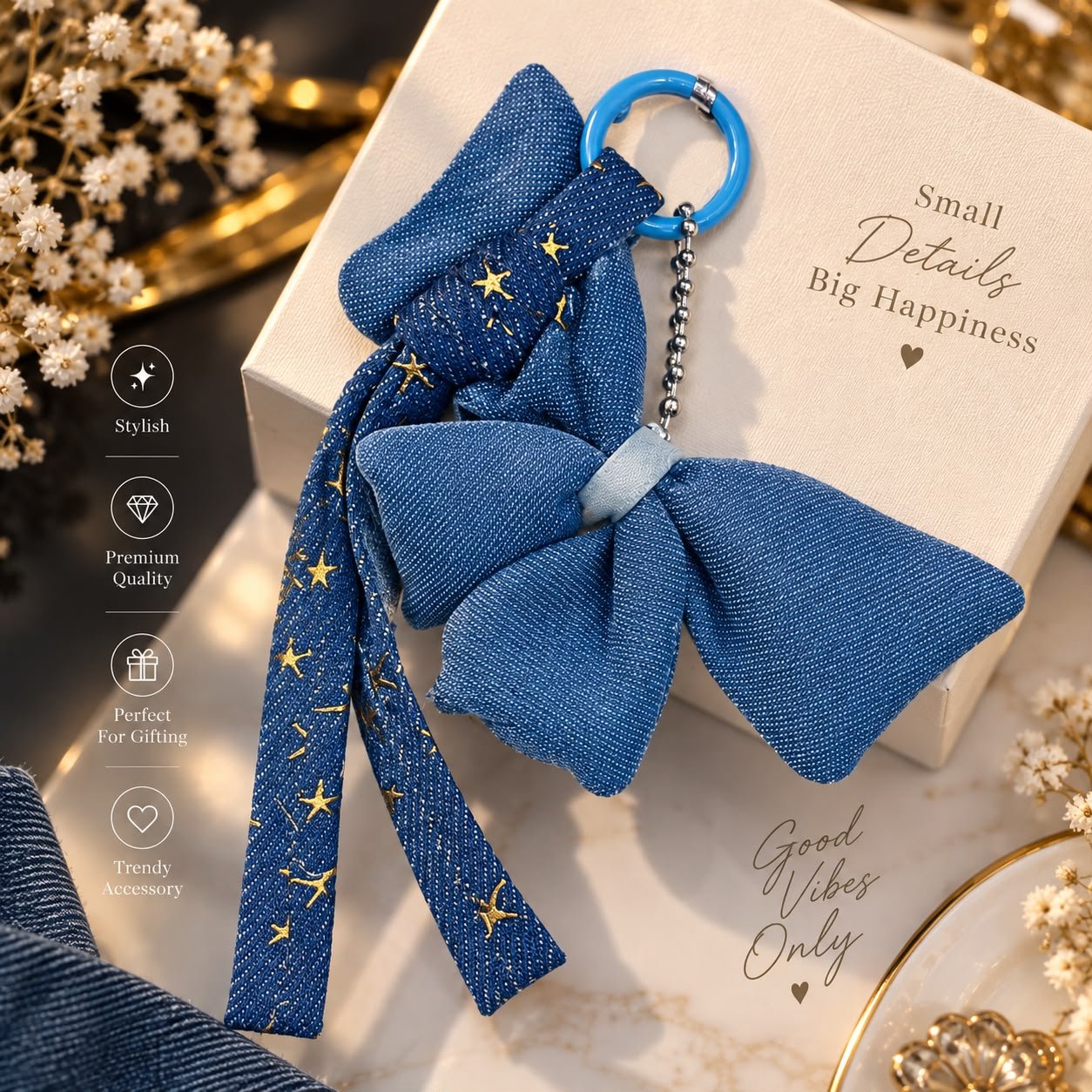 Denim Bow Key chain - Image 2